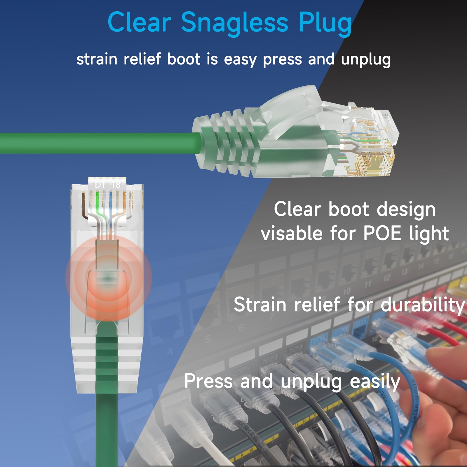 24 PCS Cat6a Slim Ethernet Patch Cable 5 FT 10G Network Data Center Green