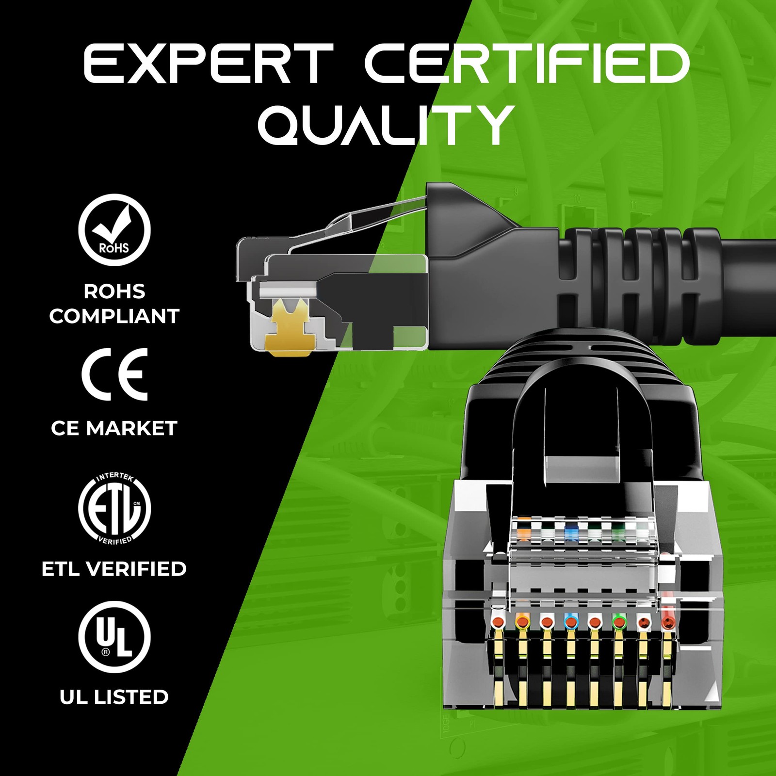 GearIt 50-Pack, Cat5e Ethernet Patch Cable 1 Foot – 1 (50-Pack), Black