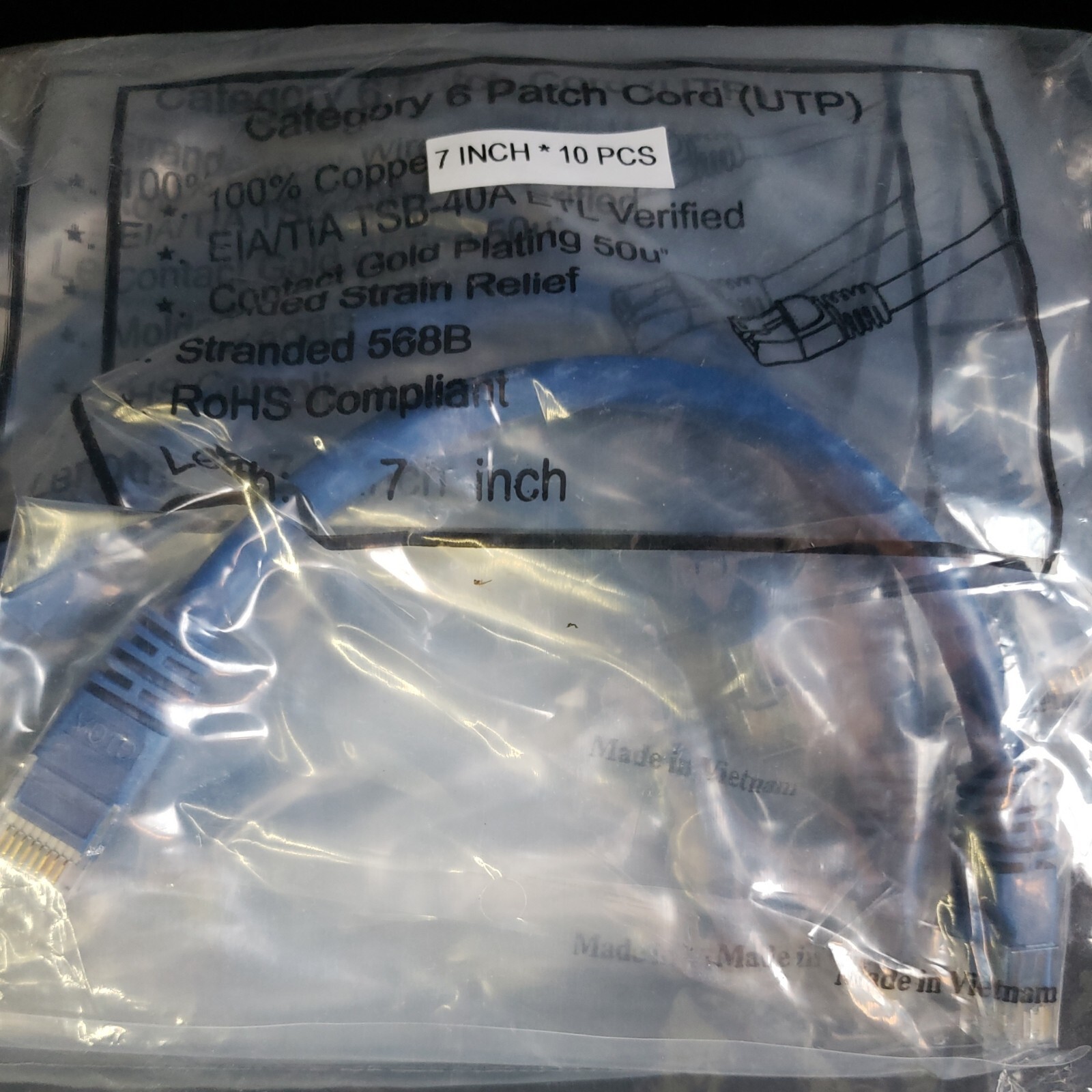 (20 PACK) Category 6 Patch Cord (UTP) 7 Inch Blue