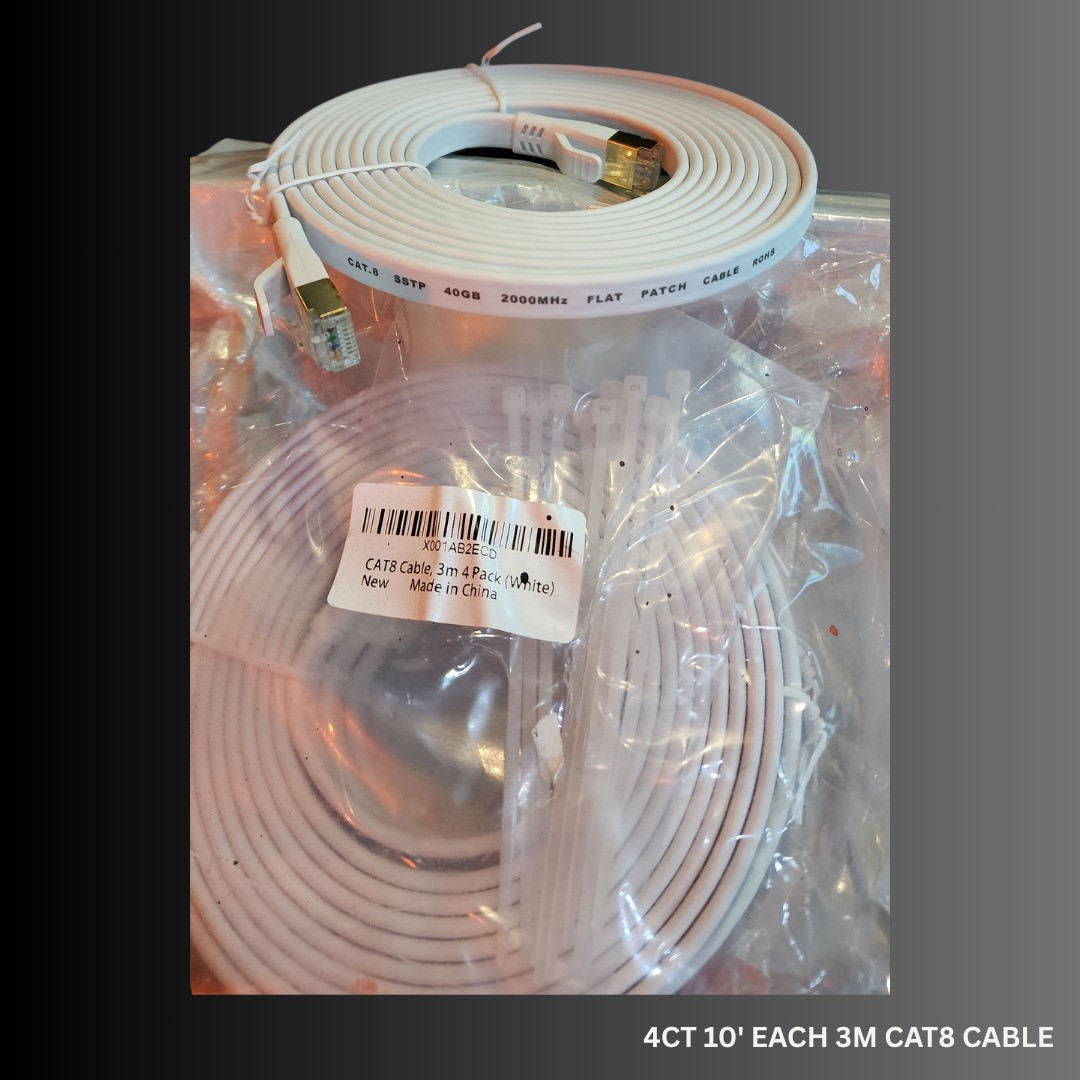 New 4pk Cat-8 Ethernet Cable 10′ Each High Speed Flat 40Gbps 2000Mhz LAN RJ45