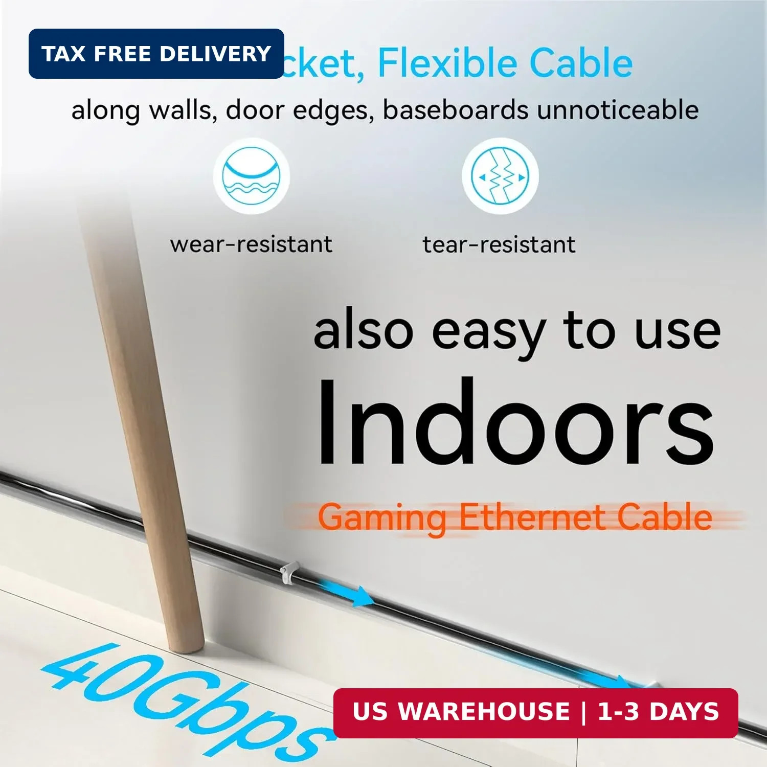 Sokqovt Cat 8 Ethernet Cable Slim 25ft Outdoor&Indoor, Pure Copper Cat8 Internet