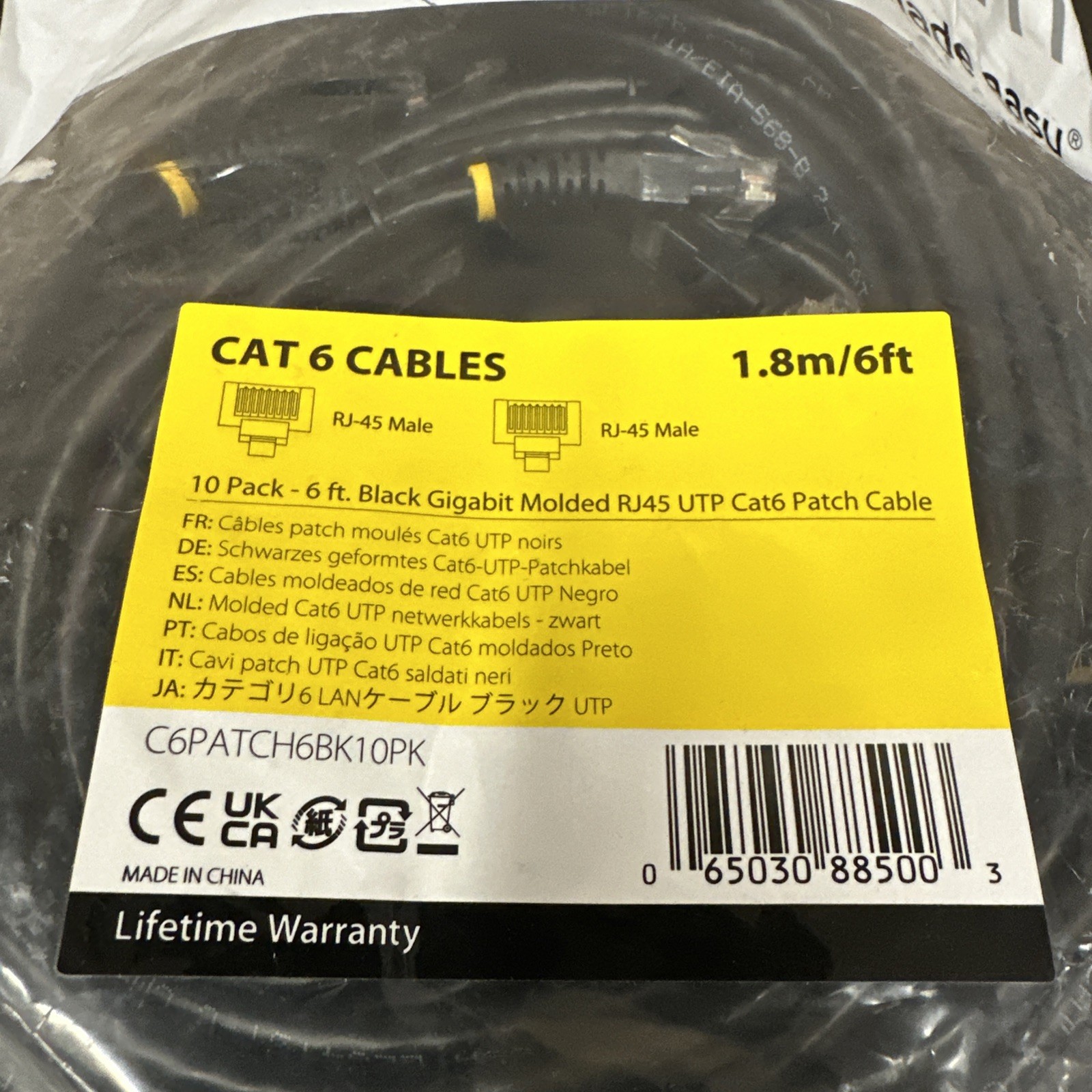 StarTech C6PATCH6BK10PK 6ft CAT6 Ethernet Cable 10 Pack – Black
