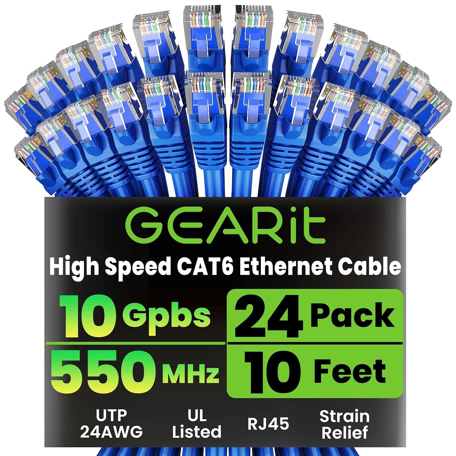 New 24 pack Cat 6 ethernet cables 10 feet long made of PURE COPPER
