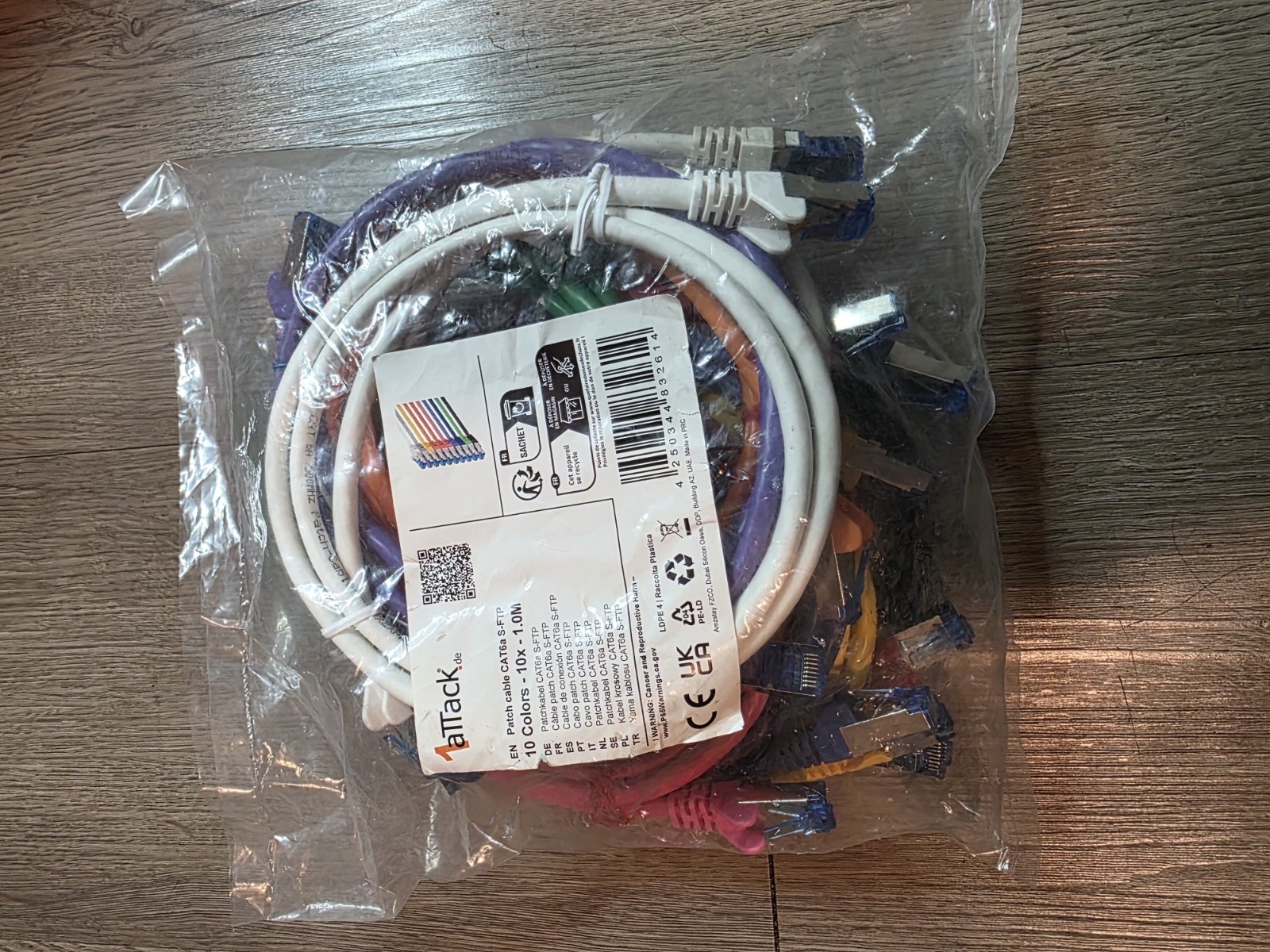 CAT 6a S-FTP Patch Cable, 10 Pack, 10 Colors, 1.0M – 3.28 FT (10 PK), Ethernet