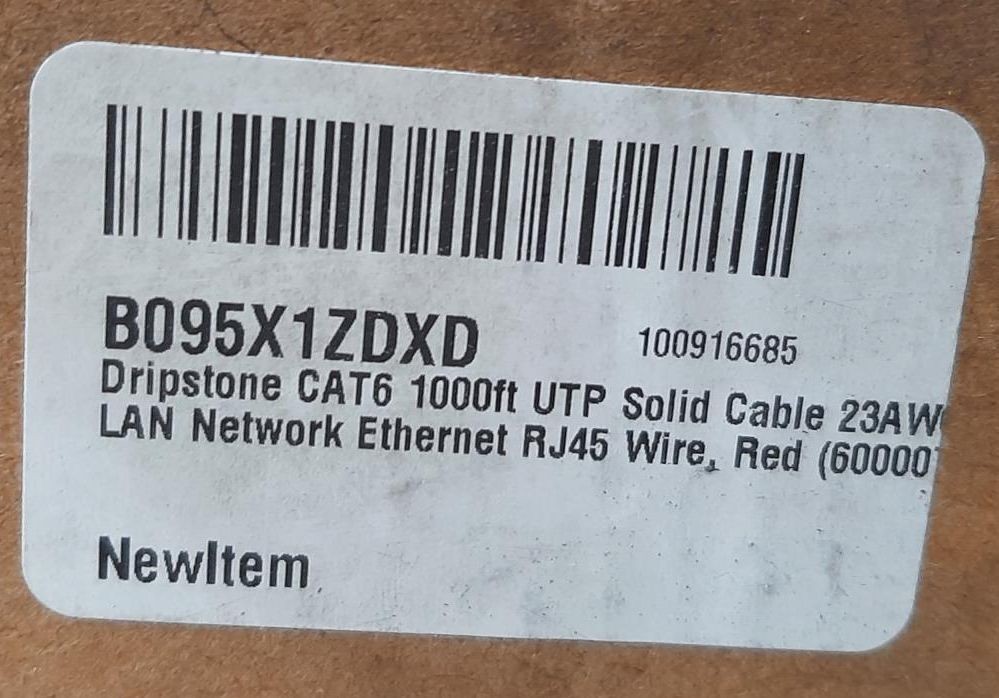 Dripstone 1000 Ft Roll CAT6 UTP Cable 4Pair 23AWG 1/0.57mm CCA PVC Jacket Red
