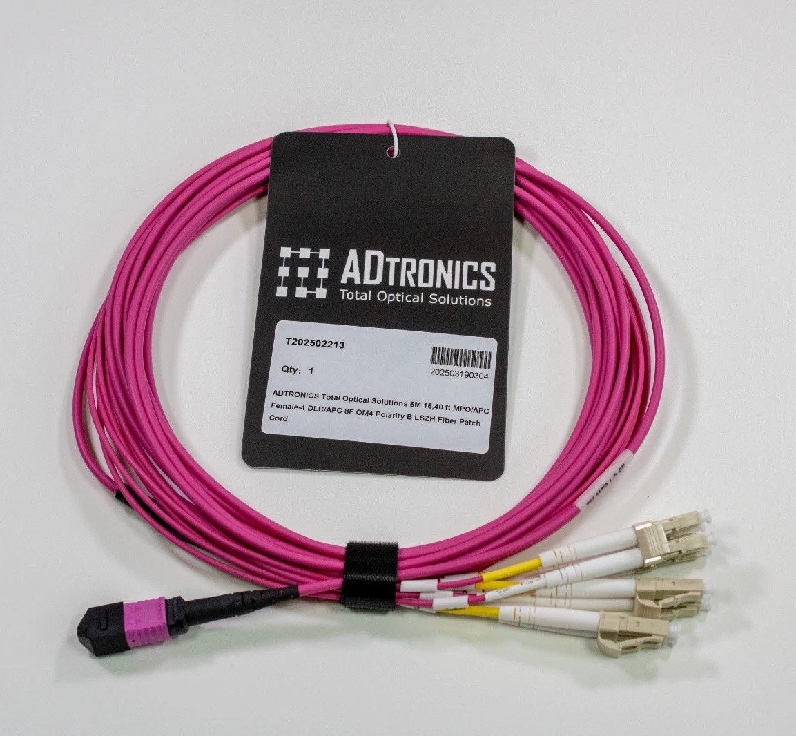 MTP APC to LC UPC Breakout Cable 5M OM4 8 Core Type B 40G/100G LSZH