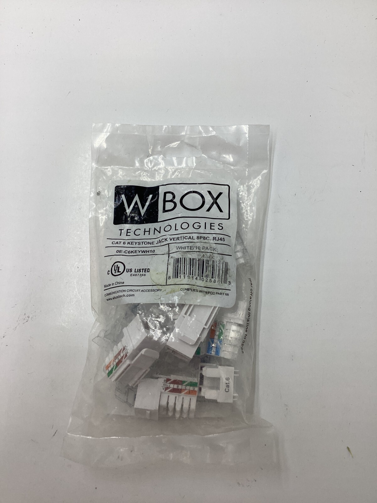(1 pack of 10) WBox Technologies White Cat 6 Keystone Jack Vertical 0E-C6KEYWH10