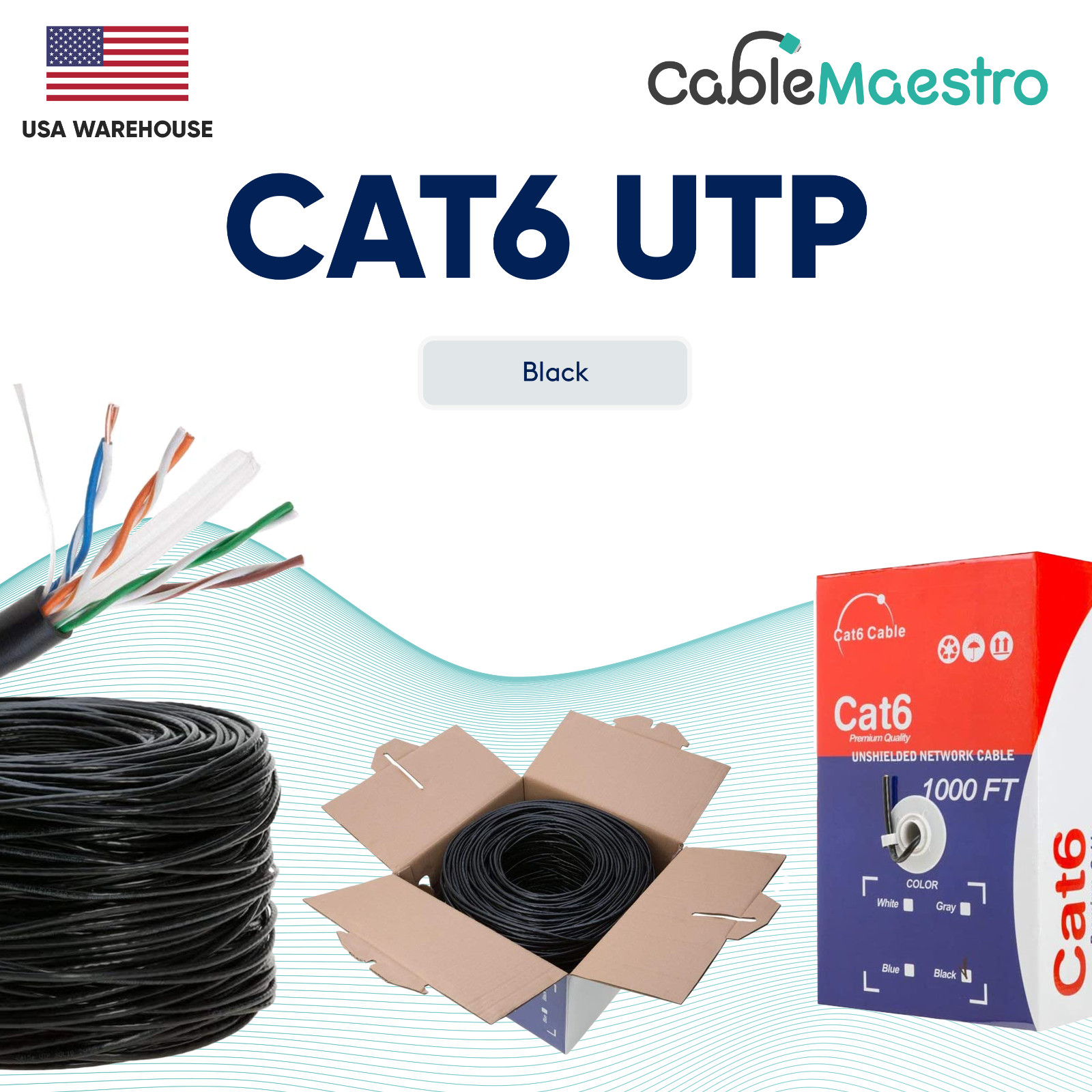 Bulk CAT6 1000FT Cable LAN Ethernet UTP 23AWG Solid Wire 550Mhz RJ45 Network