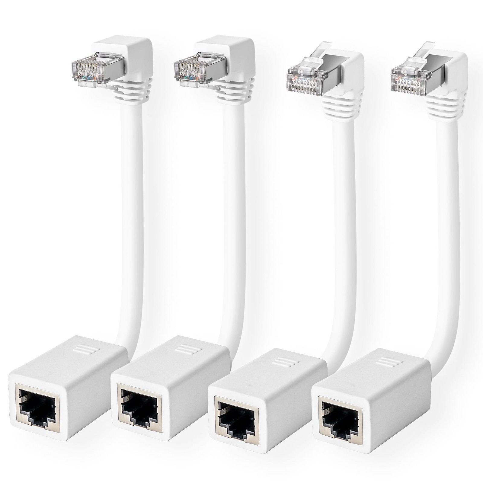 4PCS Cat6 Ethernet Extension Cable 90 Degree RJ45 Male To Female LAN Adapter 3FT