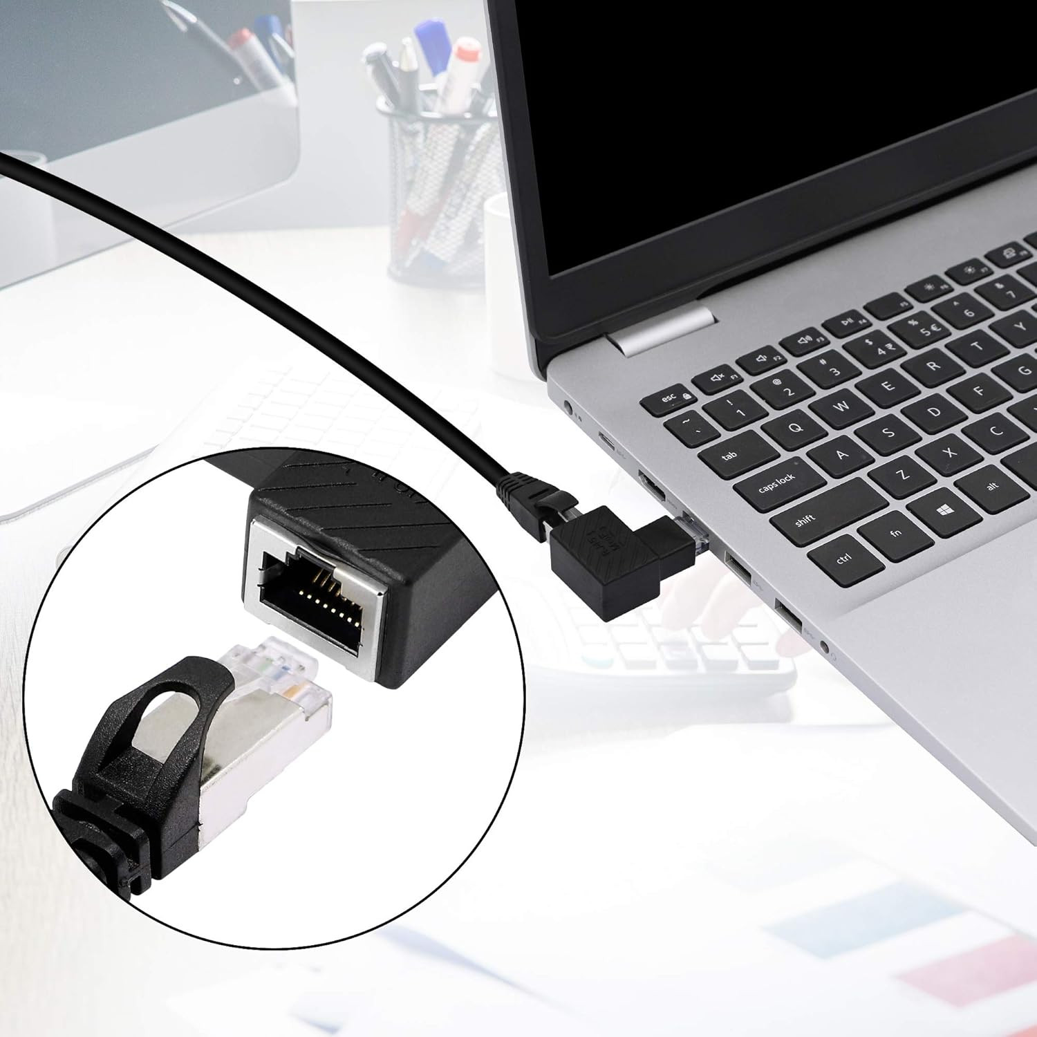 RIIEYOCA 90 Degree Ethernet Adapter,Left Angle RJ45 Male to Female Extension Cat