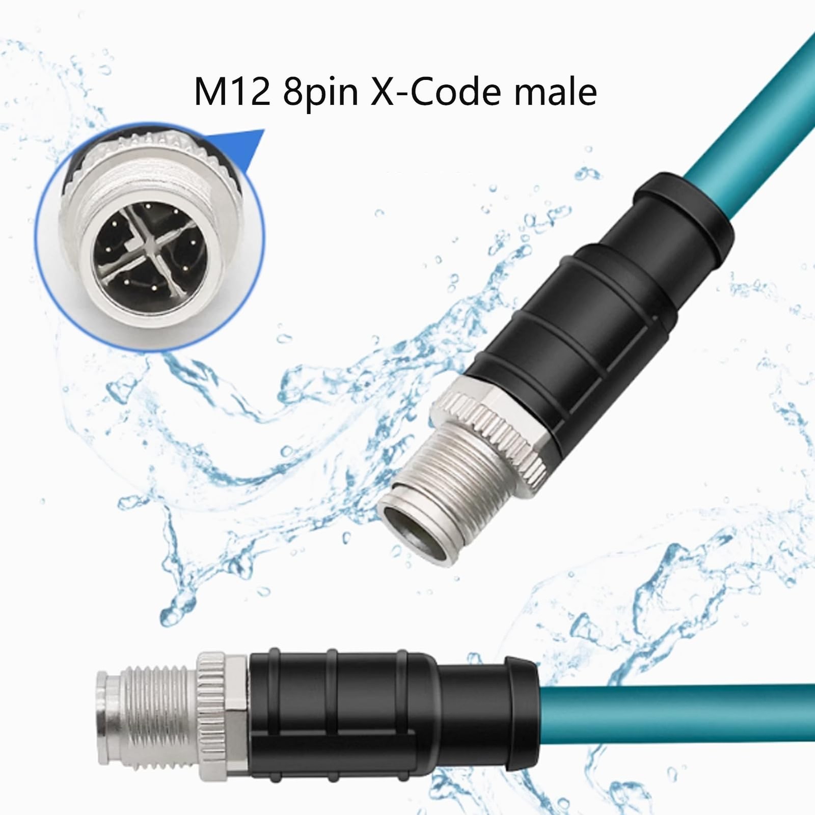 3.28ft M12 8 Pin X Code Male to RJ45 Female Ethernet Cable, Cat6 Shielded, Flex