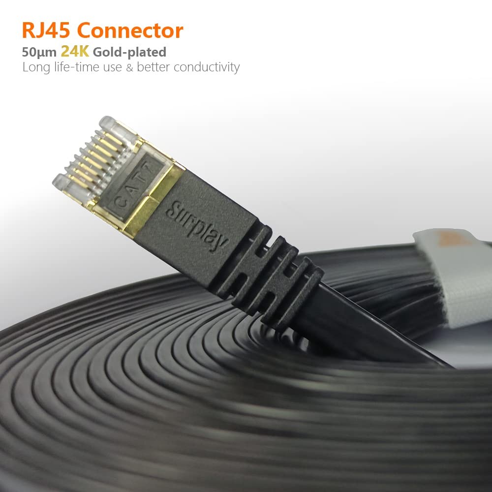 Cat7 3FT-5Pack Ethernet Cable Flat-Black-10Gbps High Speed Ultra Slim Network…