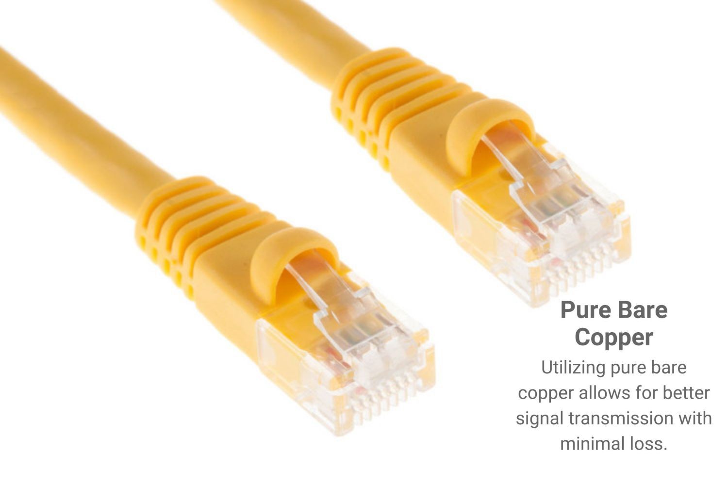 CAT6A Ethernet Patch Cable, Snagless, 50′, Yellow – Lifetime Warranty