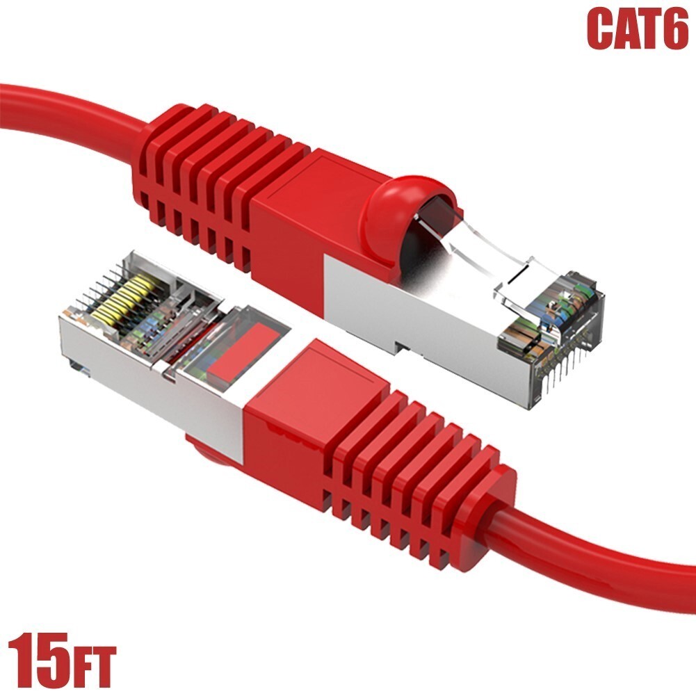 15FT Cat6 RJ45 LAN Network Ethernet Router SSTP Shielded Patch Cable 26AWG Red
