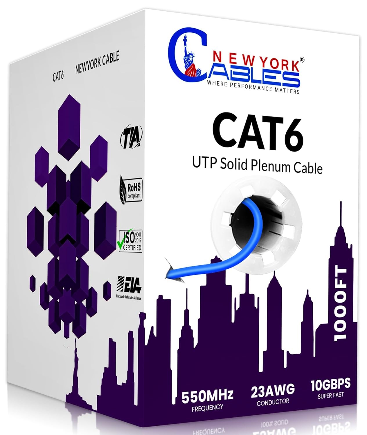 Cat6 Plenum CCA UTP ETL Ethernet Cable 23AWG 550MHz Internet Wire Multiple Color
