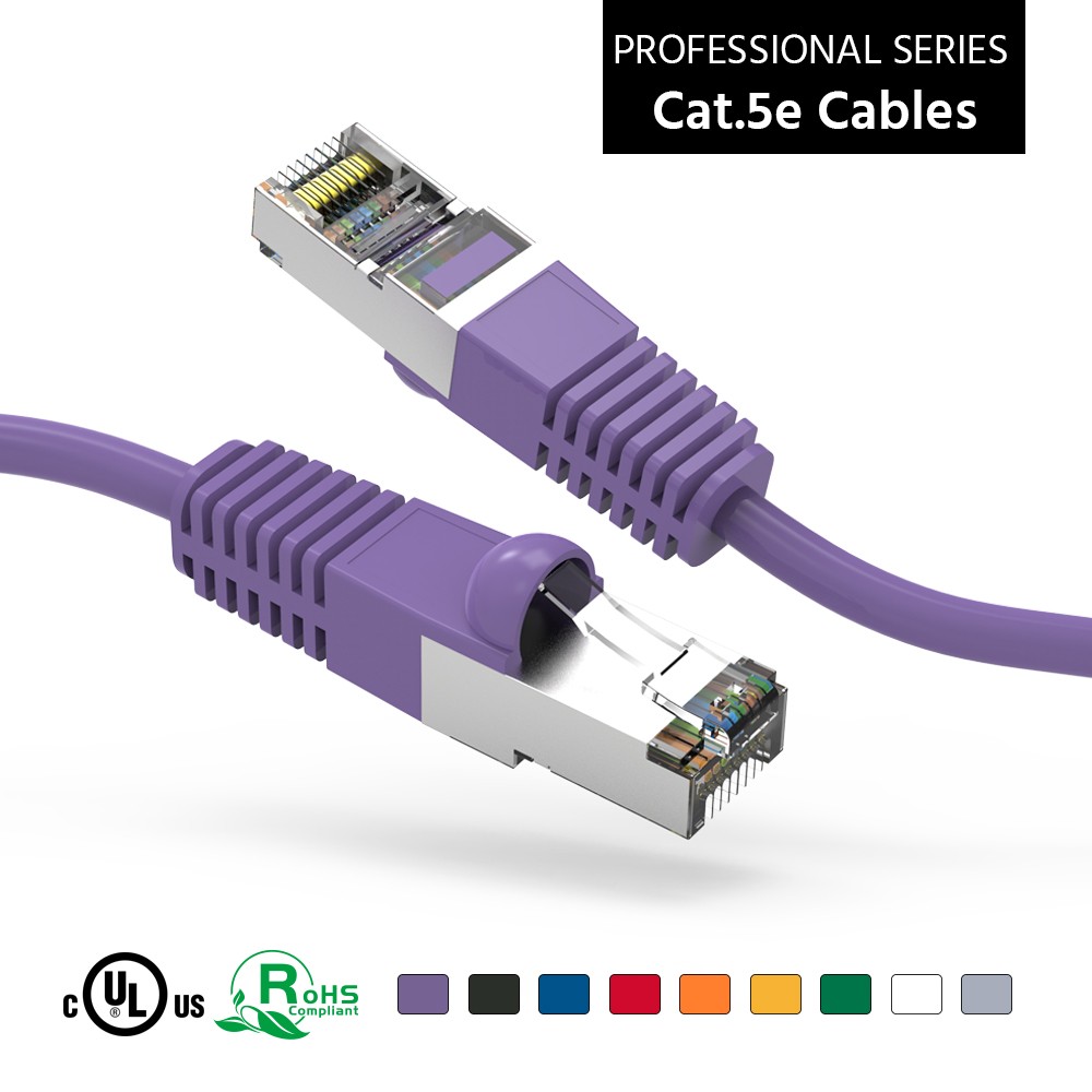20 Pack of 1.5Ft CAT5E Shielded (FTP) Ethernet Network Booted Cable Purple