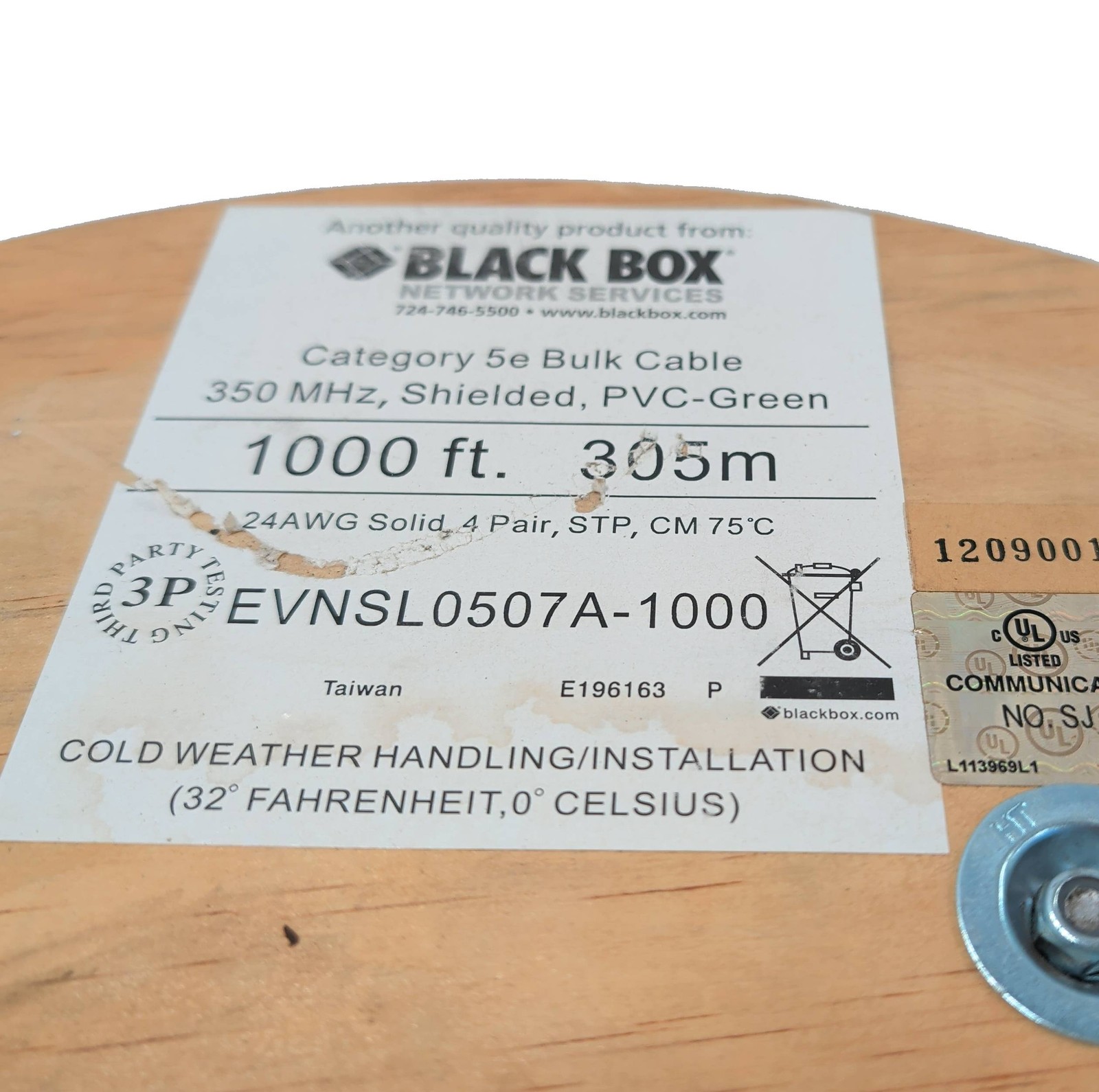 New 1000ft Black Box CAT5e 350-MHz Solid Bulk Cable STP CMR EVNSL0507A-1000