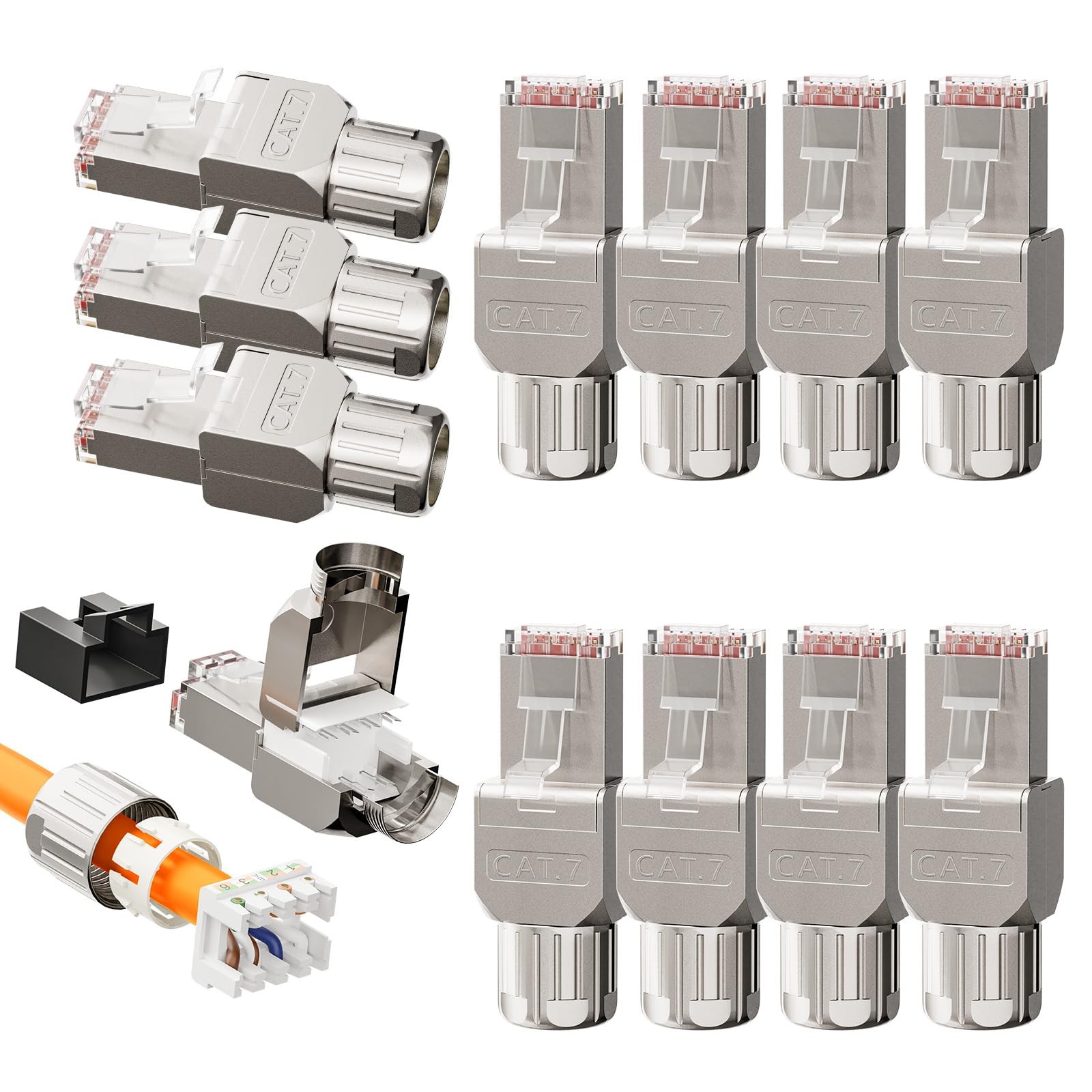 RJ45 Toolless Connector, Zinc Alloy Shielded Tool Free 12-Pack
