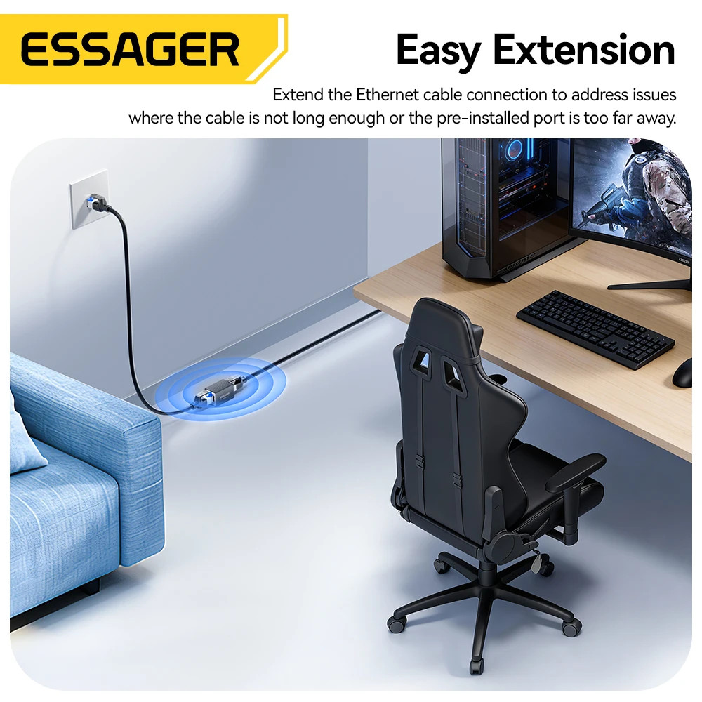 Essager RJ45 Connector Port 10Gbps Network Extender Extension For Ethernet Cable