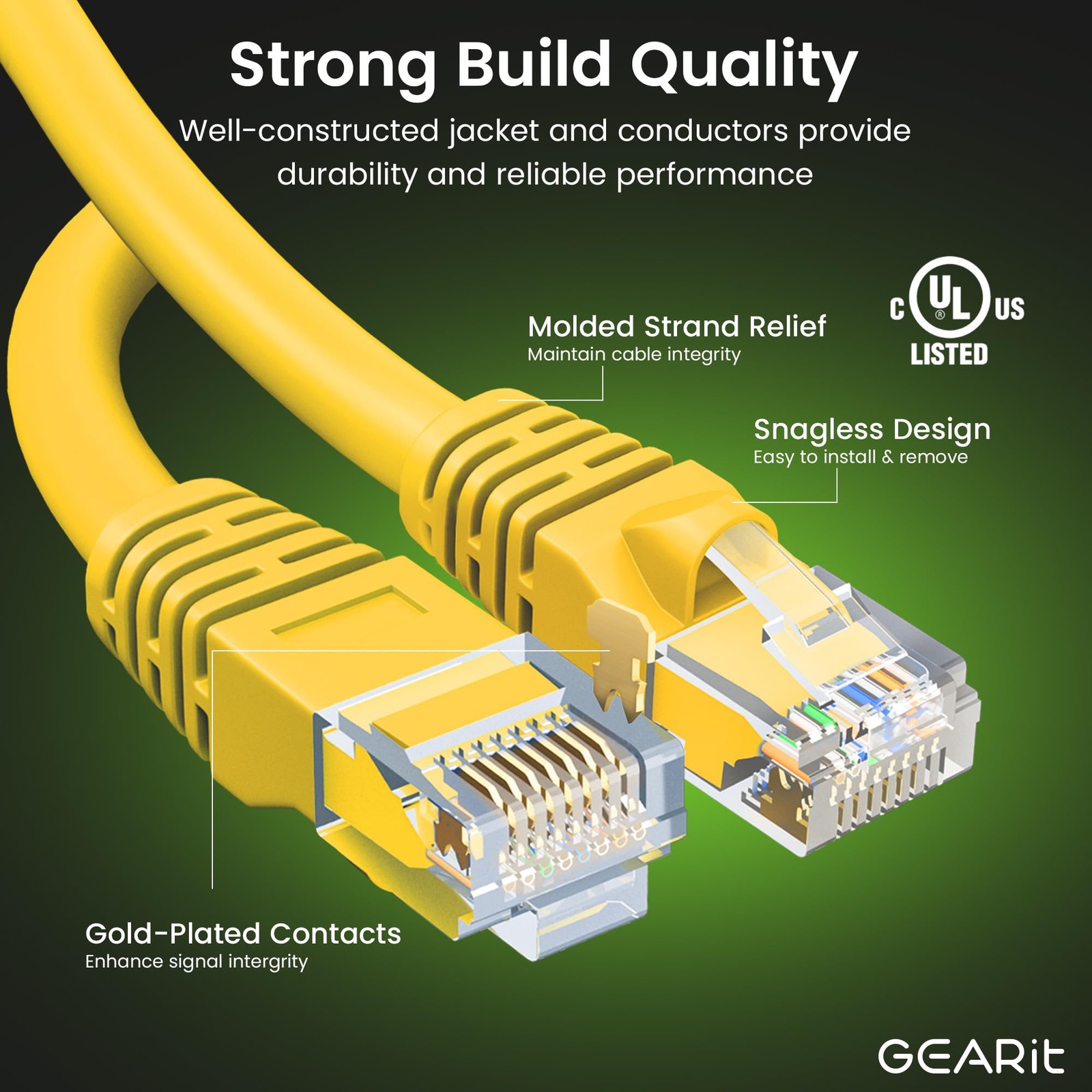 20-Pack 1 Foot Cat 6 Ethernet Cable, Yellow, 10Gbps, RJ45, Snagless, Patch Cord