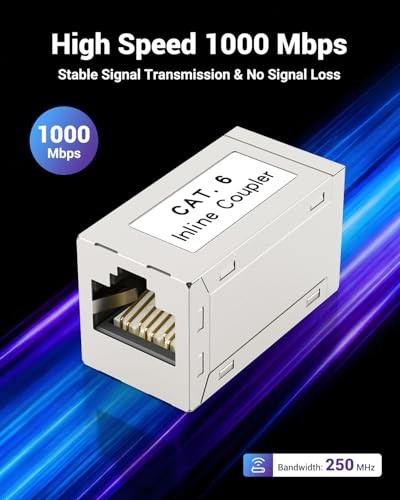 Cat6 Coupler Shielded Ethernet Extender PoE 10-Pack, Female to Female RJ45