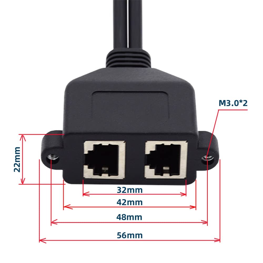 Dual Port UTP Cat6 Male To Female LAN Ethernet Network Extension Cable Mount