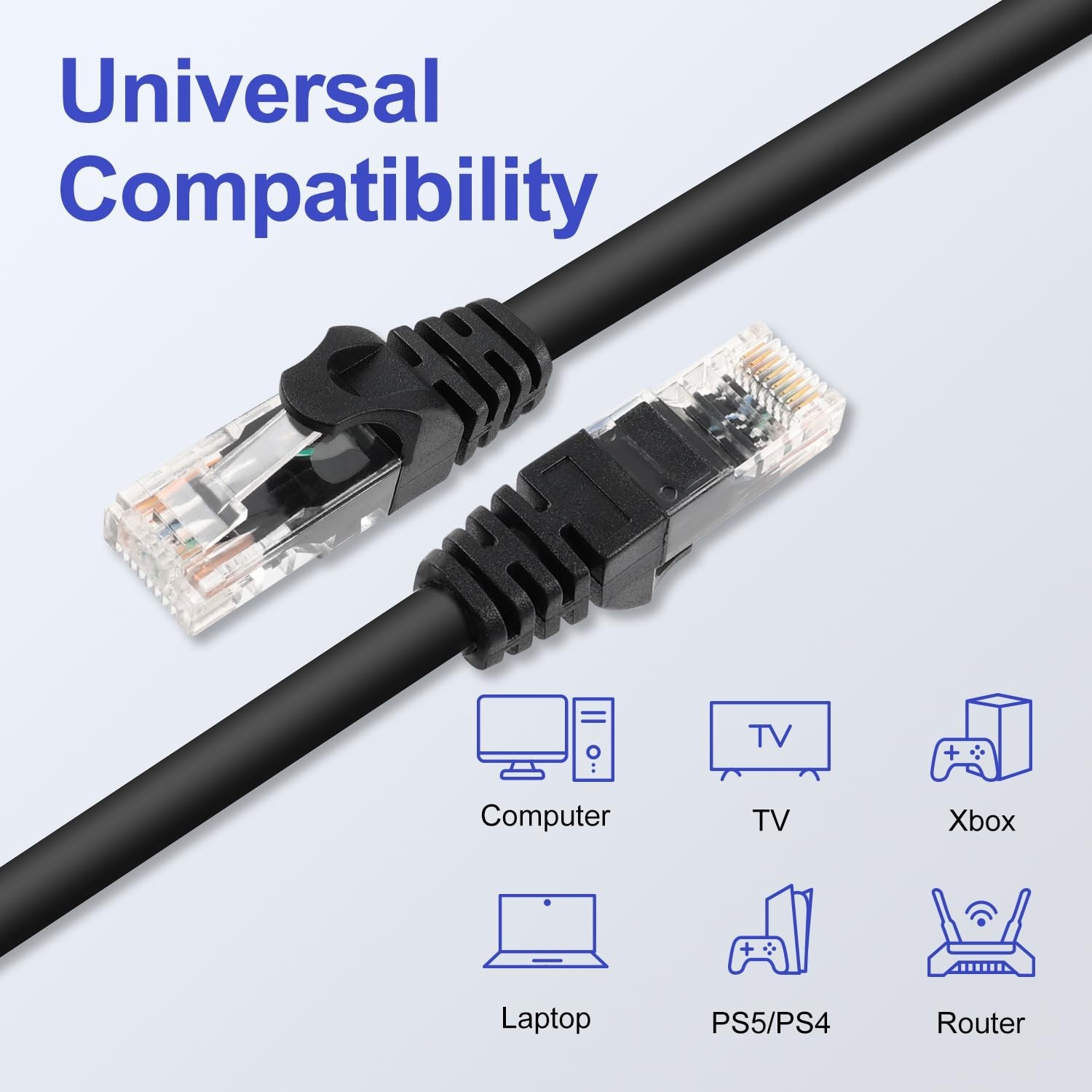 250ft Black Cat6 Ethernet Cable Heavy Duty Internet Cord with 25 Zip Ties
