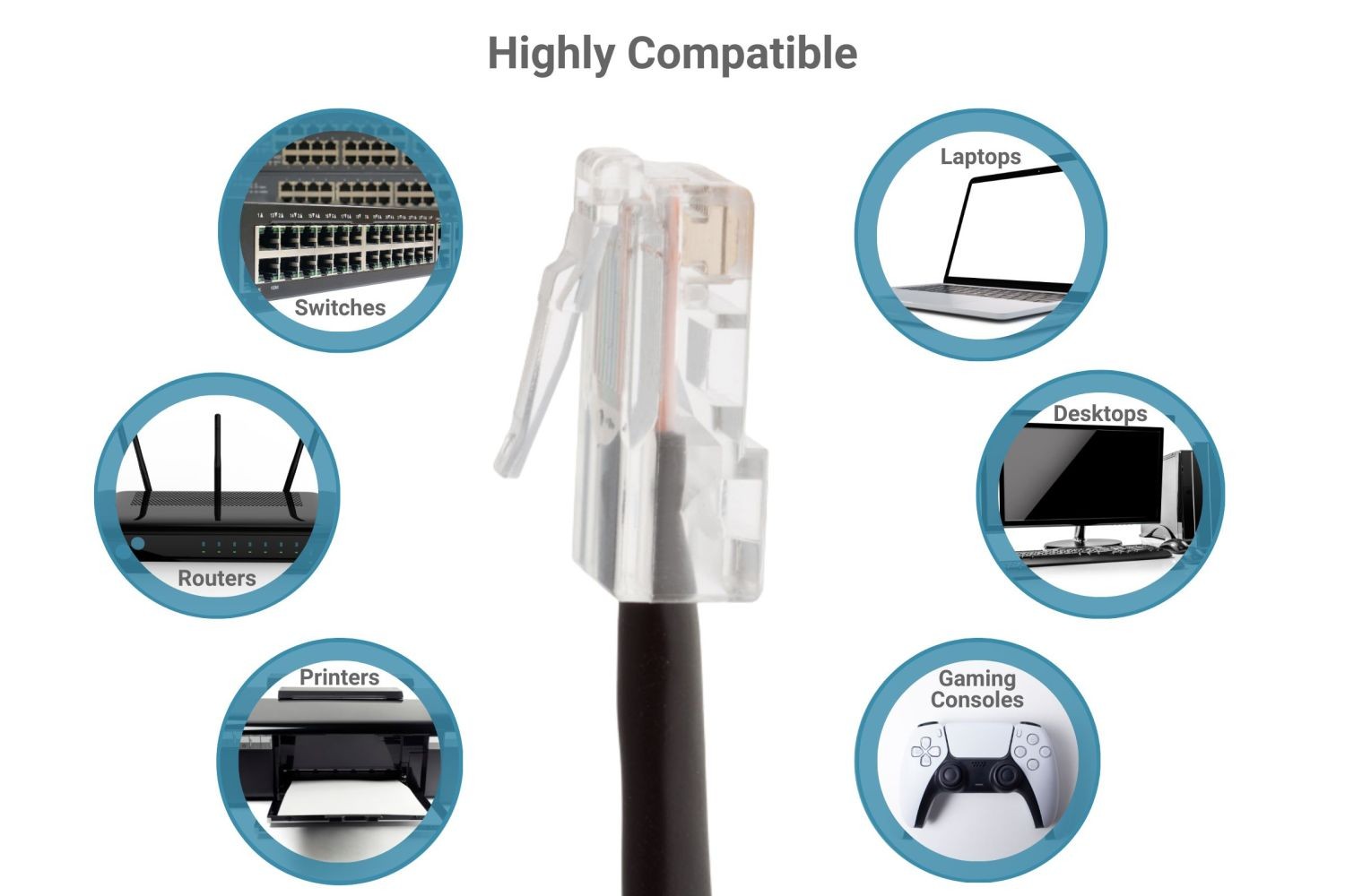CAT6 Ethernet Patch Cable, Non-Booted, 100 Foot, Black – Lifetime Warranty