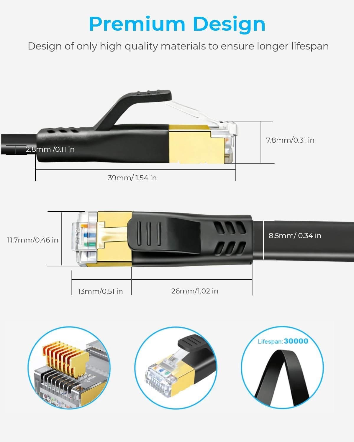 CAT 8 Ethernet Cable, 1.5ft 3ft 6ft 10ft 15ft 20ft 25ft 30ft 40ft 50ft 65ft 1…
