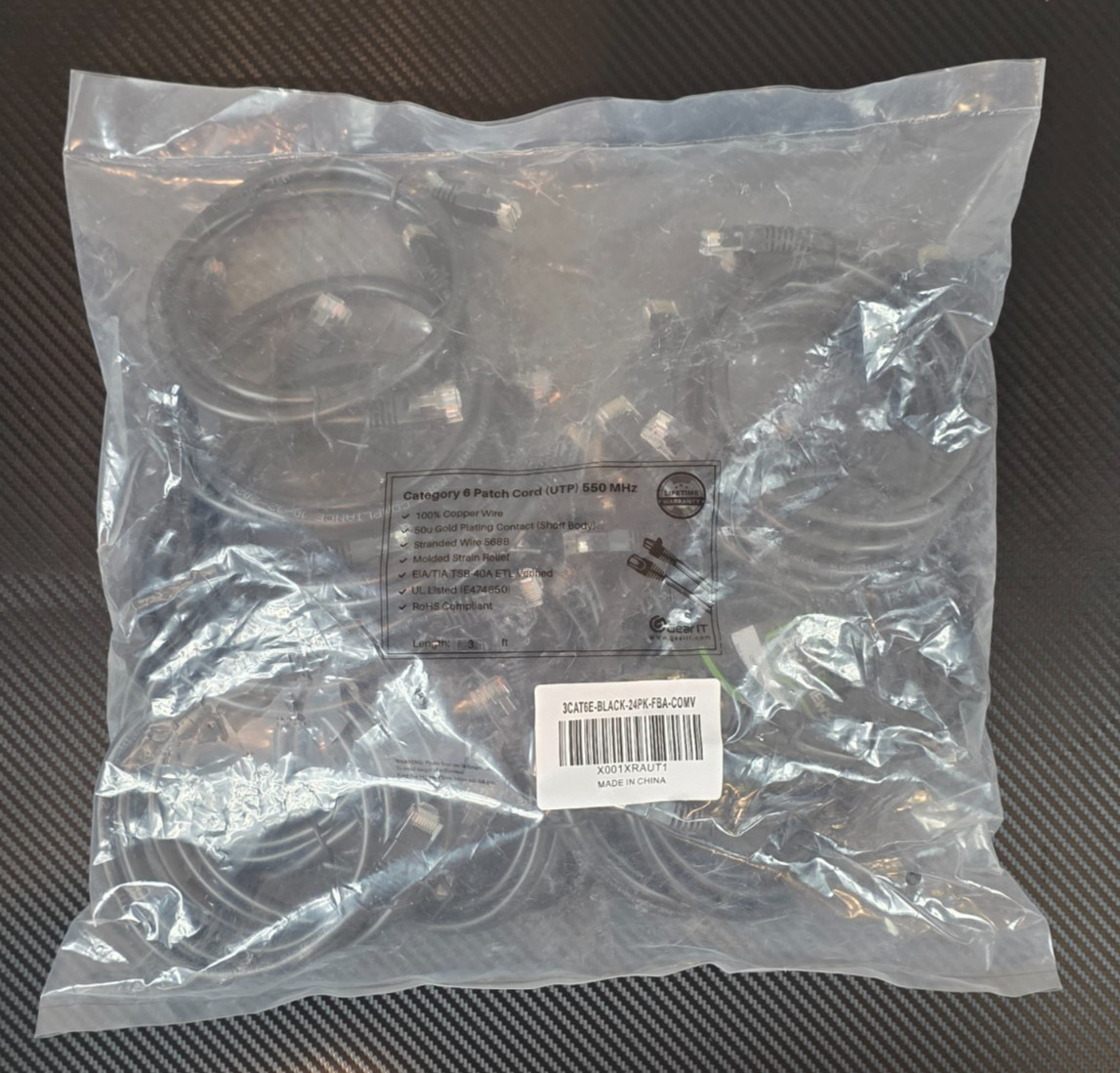 Gear It Category 6 Patch Cable ( UTP) 550 MHz 3ft Ethernet Cable 24 Pack Black