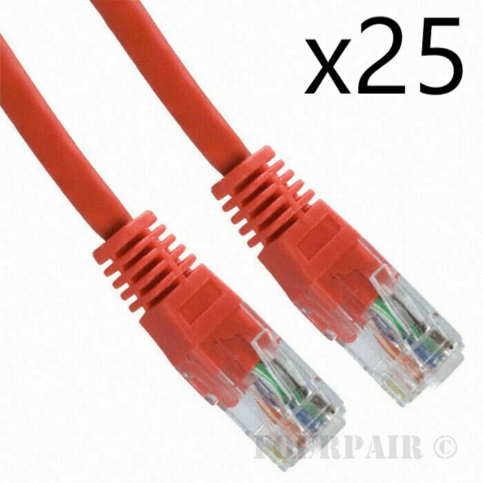 25 Pack Lot – 1ft CAT5e Ethernet Network LAN Router Patch Cable Cord Wire Red
