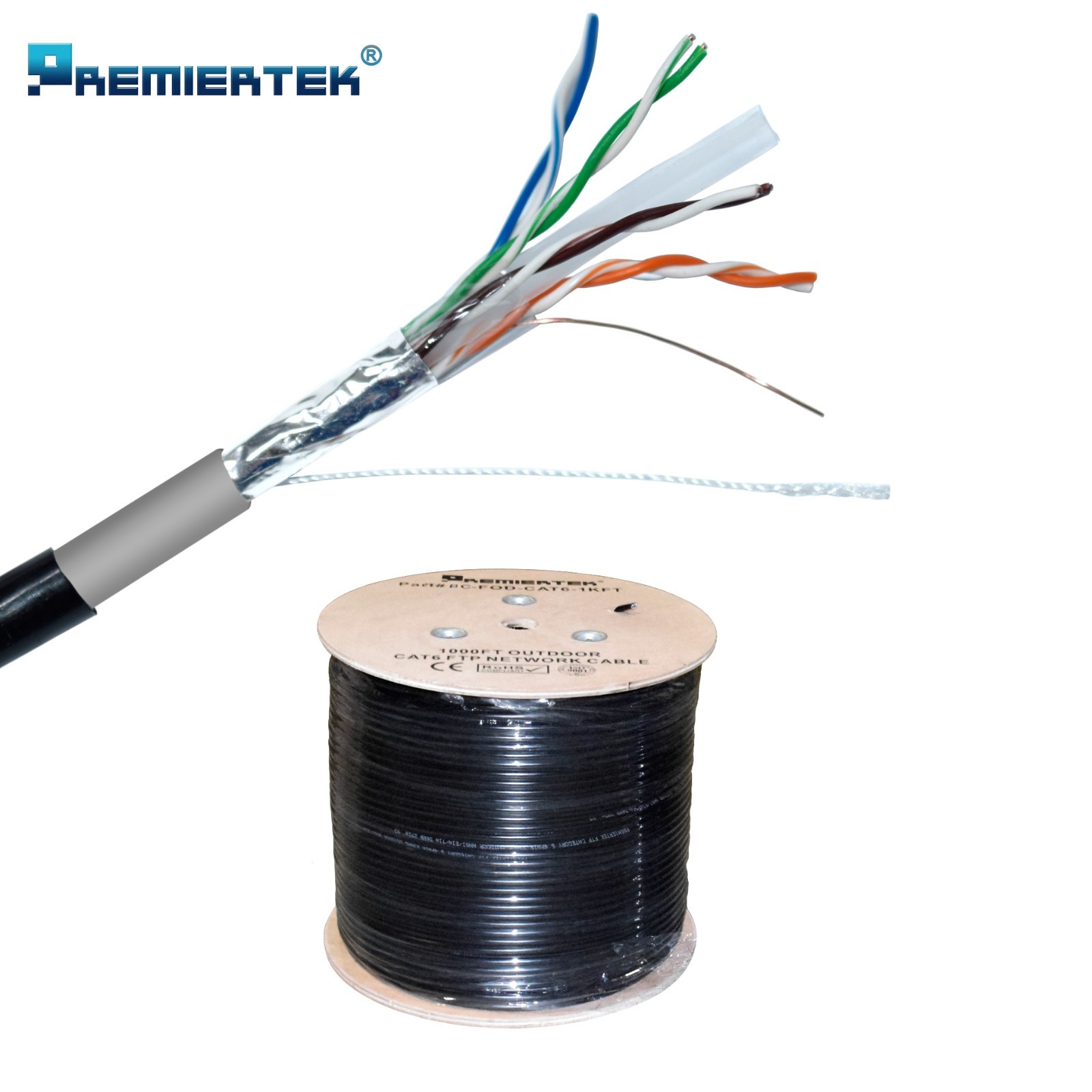 100% Copper F/UTP CAT6 1000FT Shielded Outdoor 23AWG Cable Direct Burial UV