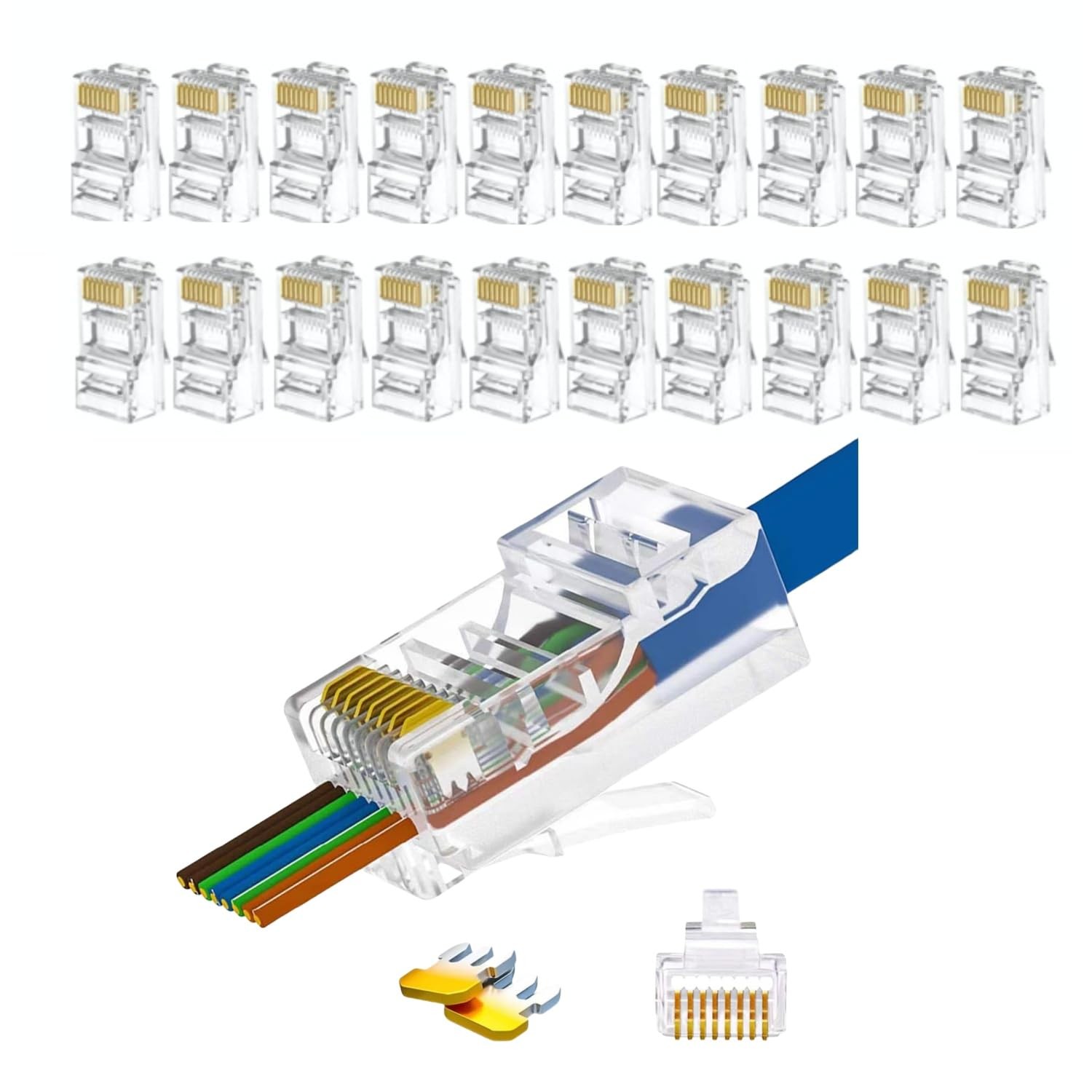 20-Pack RJ45 Pass Through Connector, Cat 5 Cat 6 connectors, Gold Plated 8P8C…
