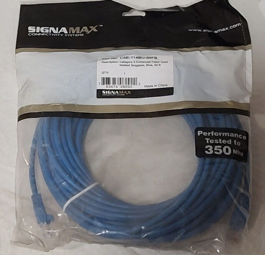SignaMax Cat 5e Ethernet Patch Cord Cable Molded Snagless 50ft. C5E-114BU-50FB