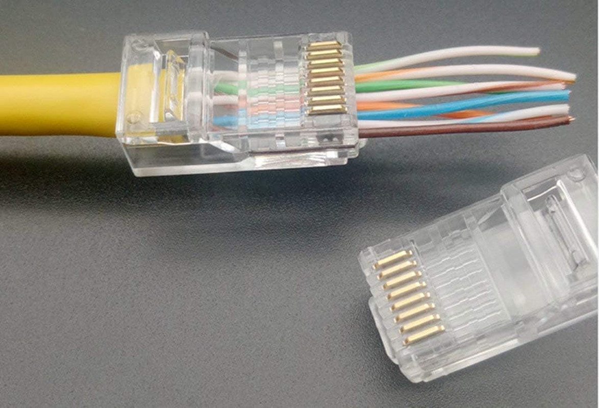 RJ45 Cat6A Cat6 Pass through Connectors 50Pack 23AWG End Bold Ethernet 8P8C