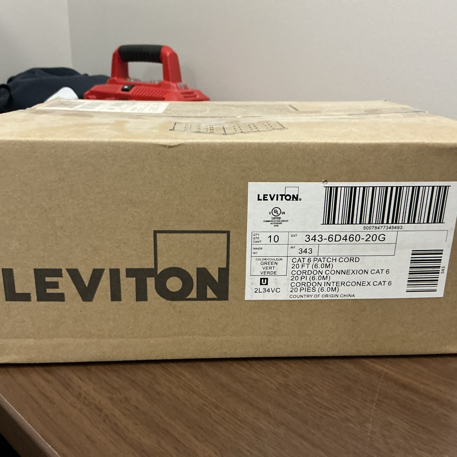 343-6D460-20G (10 PACK) Leviton 20ft Cat 6 Patch Cable, Green