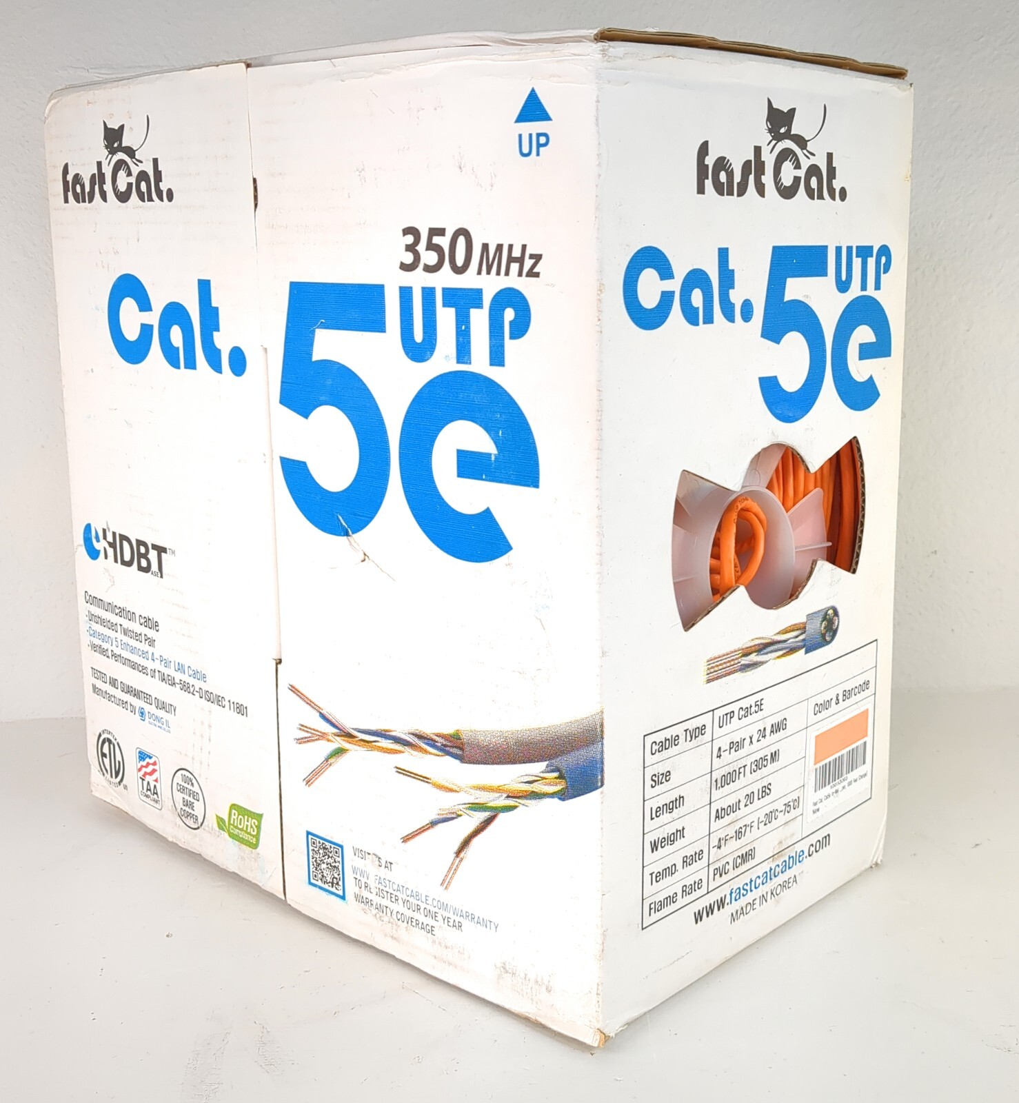 Cat5e Ethernet Cable 1000ft 24AWG Bulk Cat 5e Cord CMR CCA LAN Wire Orange