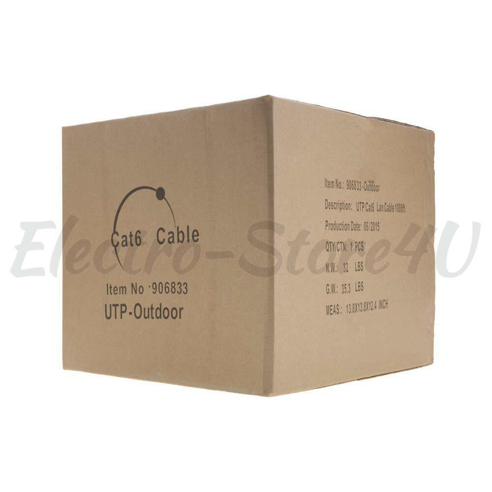 1000ft Cat6 Outdoor Ethernet Cable UV Rated 23AWG UTP Solid Direct Burial Black