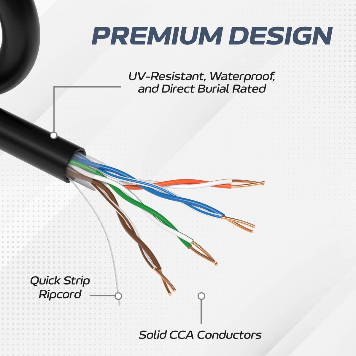 1000Ft CAT5E Waterproof Outdoor Cable Direct Burial UTP Solid LAN Network 24 AWG
