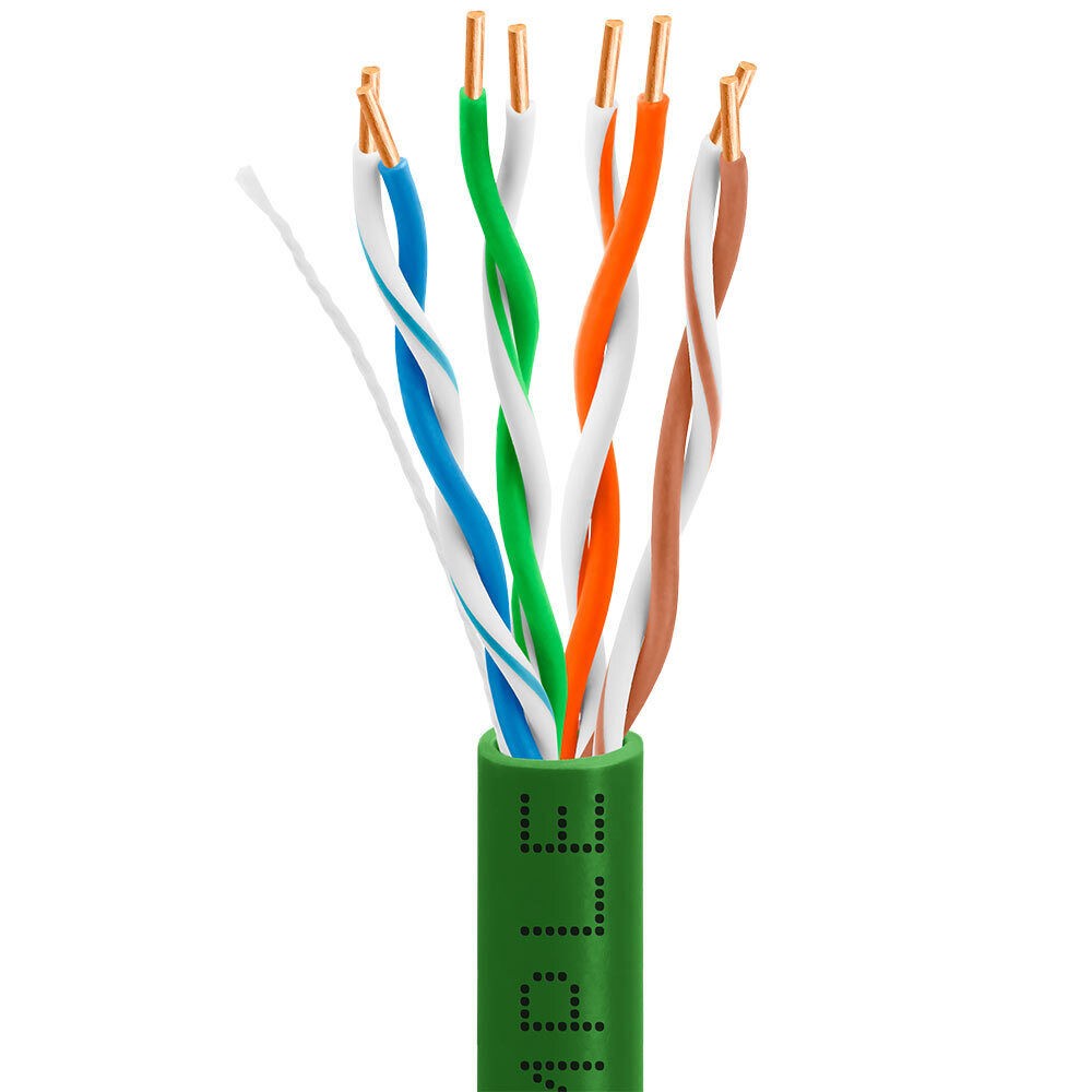 Cat5e Ethernet Cable 1000ft Plenum CMP Solid 24AWG UTP 350MHz Easy Pull Green