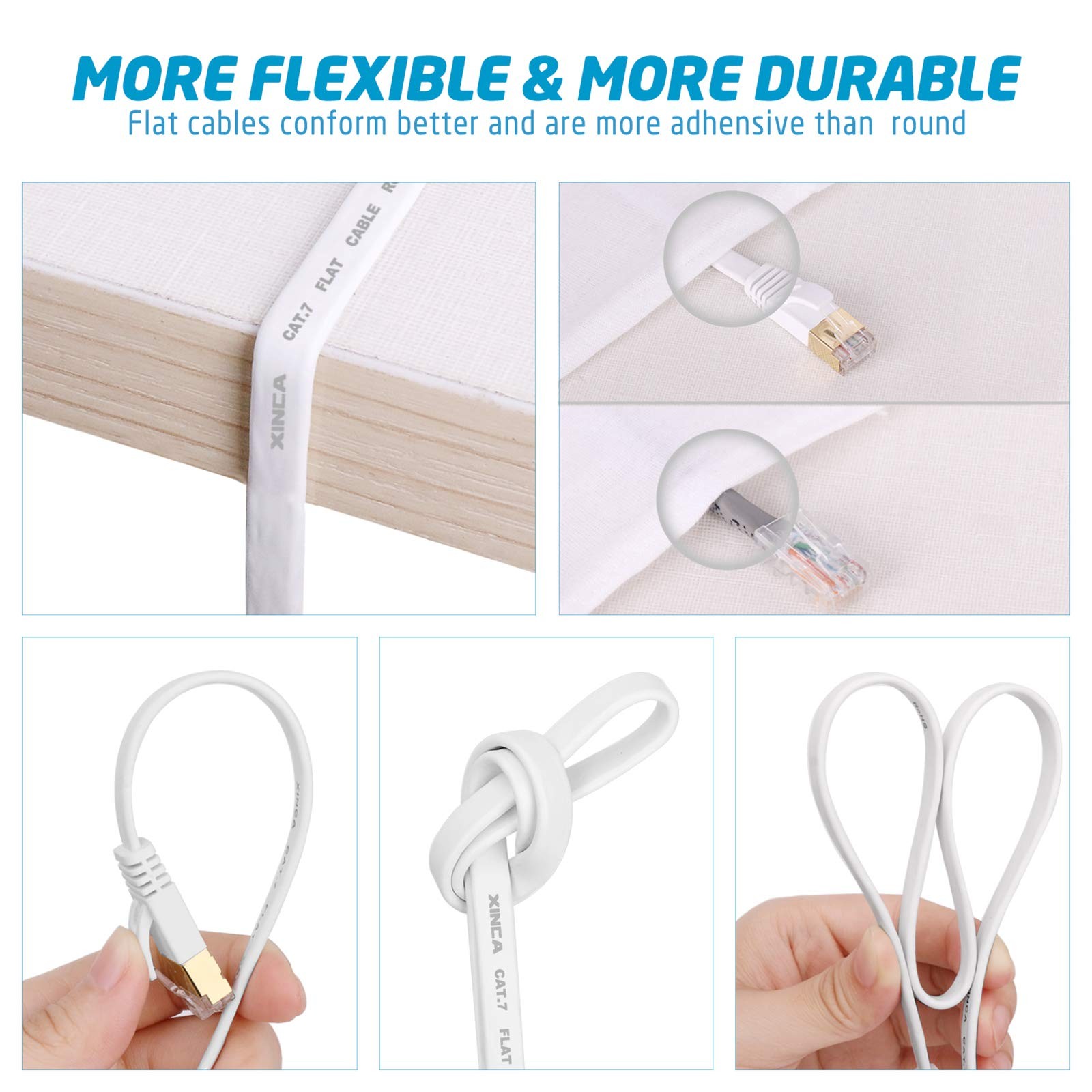 Cat 7 Flat Ethernet Cable 50ft White, High Speed 10GB Shielded (STP) LAN Inte…