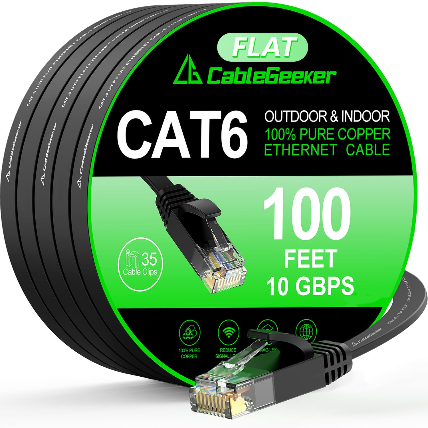 Cat 6 Ethernet Cable 100 Ft, Indoor&Outdoor, High Speed 10Gbps Internet Network,