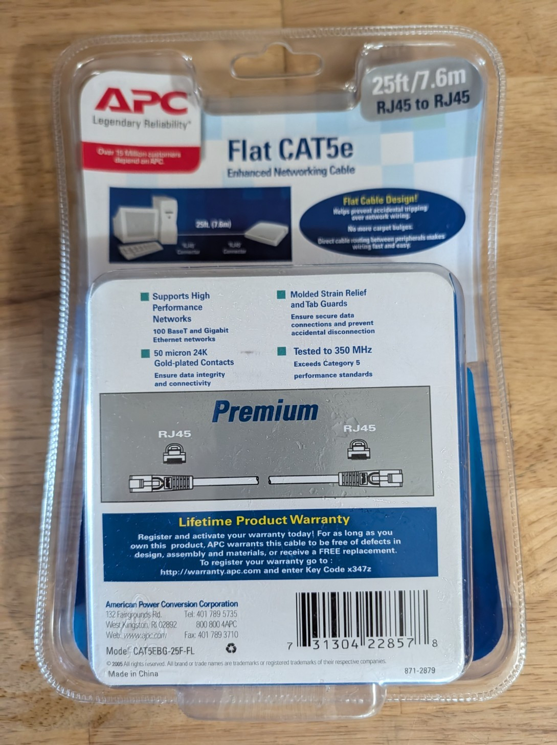 APC 25ft Flat Cat5e Enhanced Networking Cable 350MHz Booted Ethernet Cable 7.6M