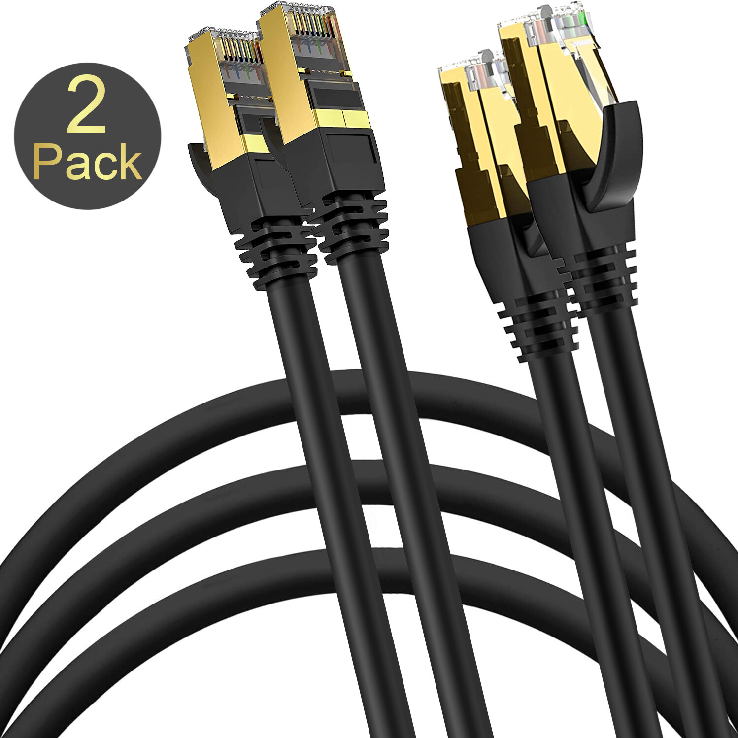 2 x High Speed Cat8 Cat 8 Internet WiFi Cable w/ Gold Plated RJ45 Connector Lot