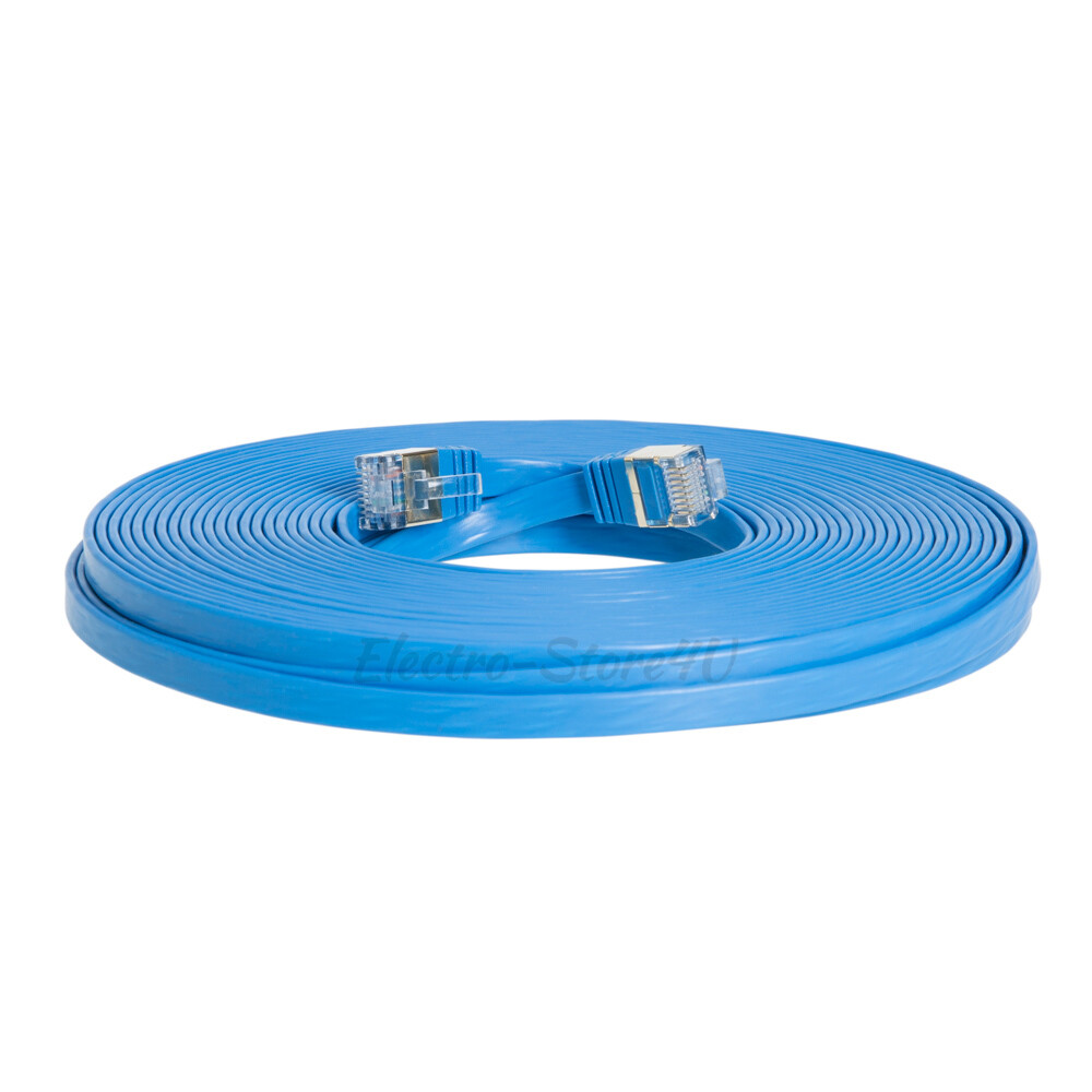 Flat Cat7 Ethernet Patch Blue Cable 6 10 20 25 30 50 75 100 FT U/FTP LAN Lot