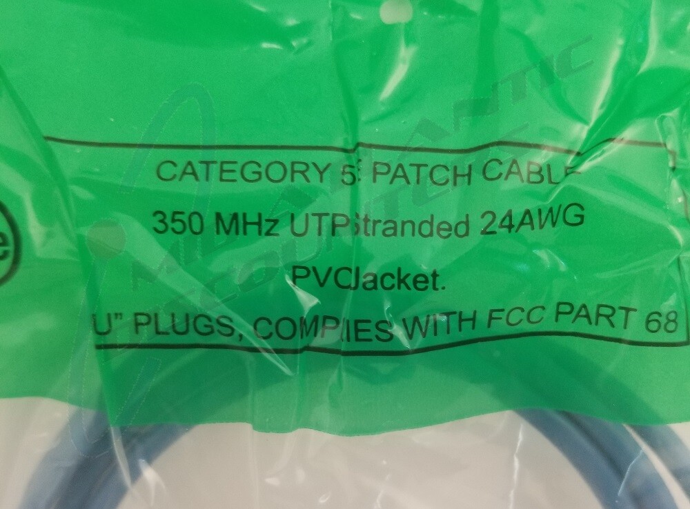 Category 5E Patch Cable 5′ 350MHz UTP Stranded 24AWG 568B Blue ROHS Compliant