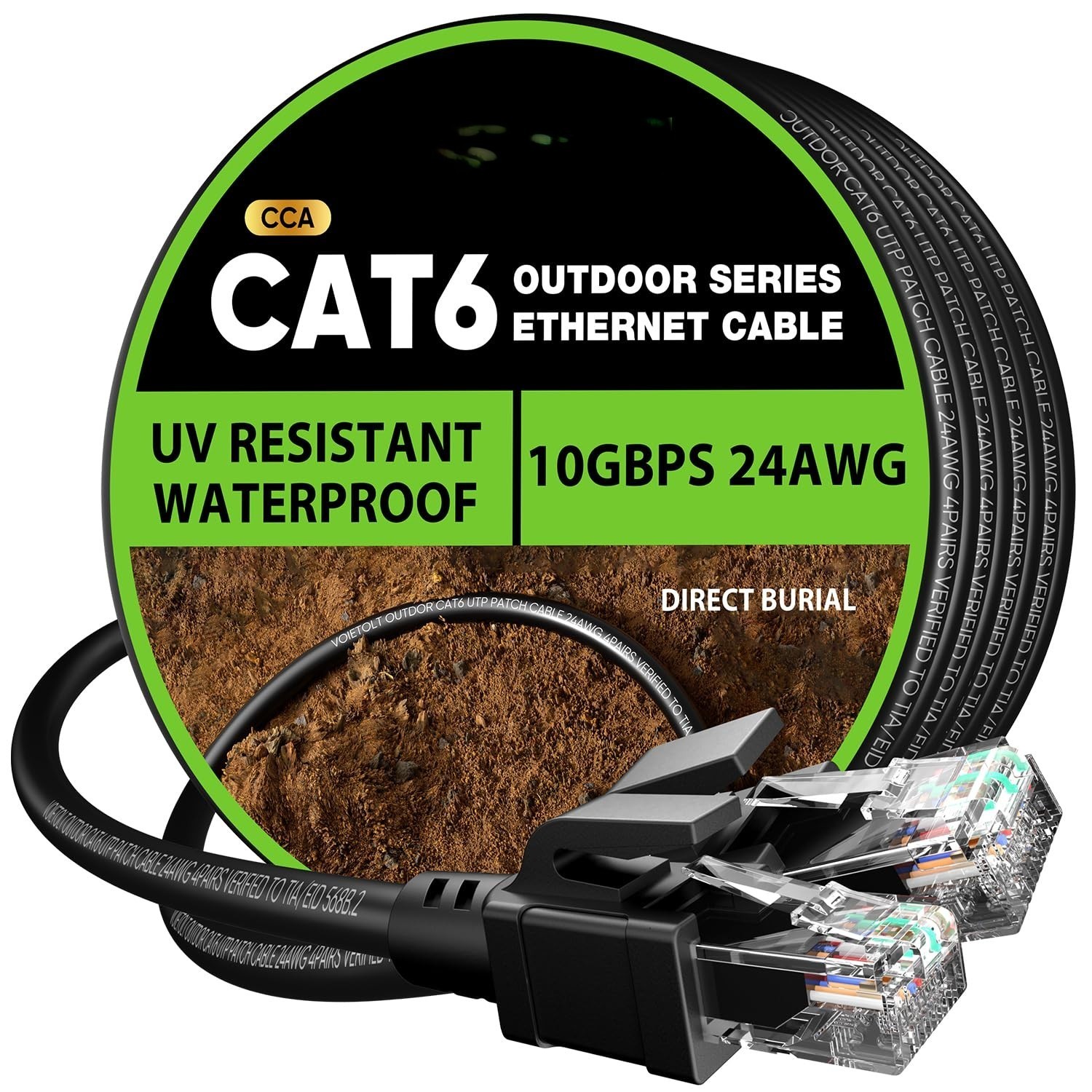 250ft Cat6 Outdoor Ethernet Cable 10Gbps Waterproof Direct Burial UTP CCA 24AWG