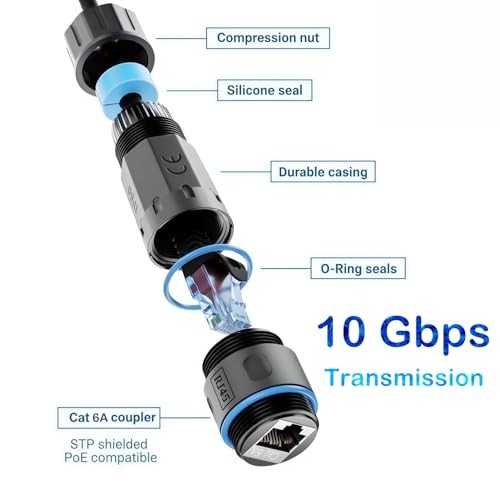 – RJ45 Cat6A Coupler – IP68 Waterproof Shielded Ethernet Inline Lot de 1