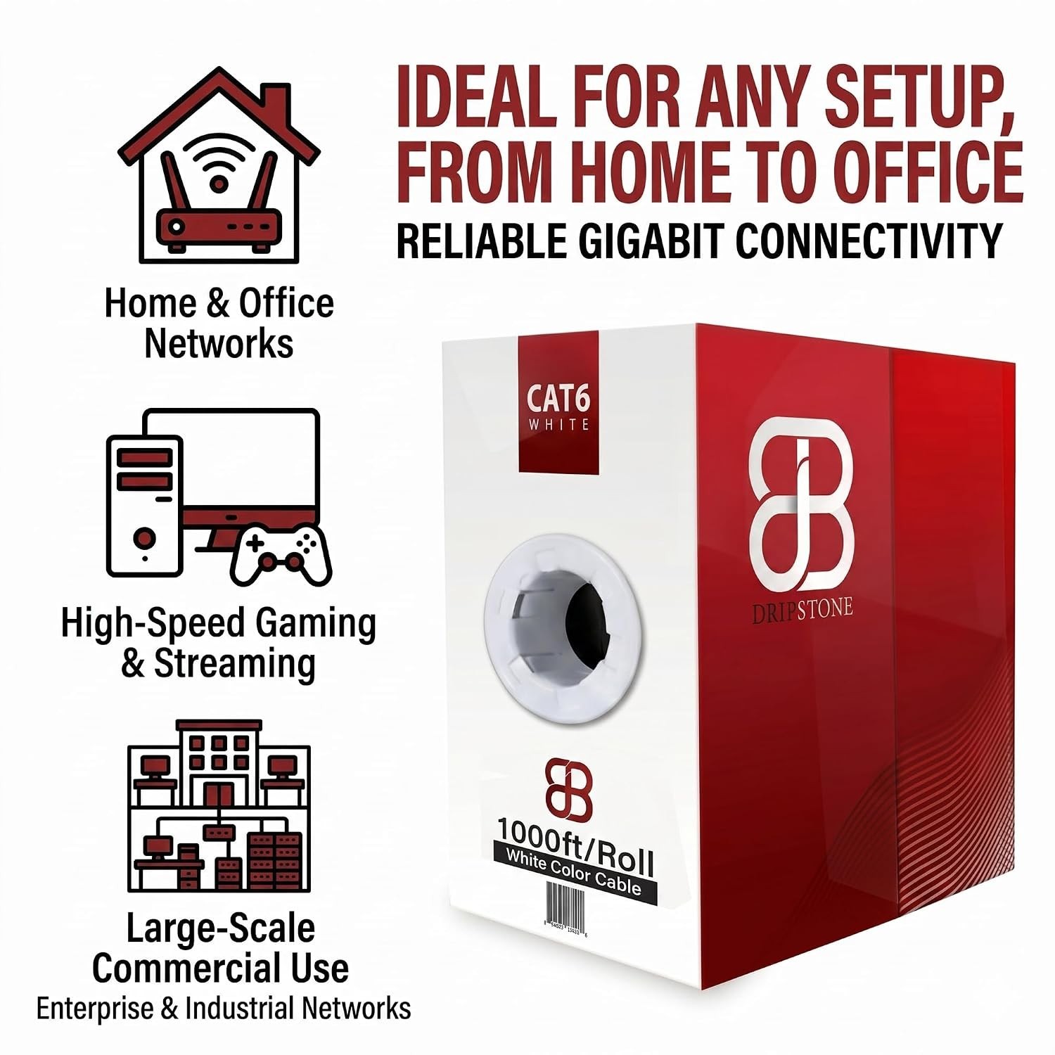 CAT6 Ethernet Cable 1000′ FT Network LAN Wire 23AWG Solid CCA UTP 550MHz High