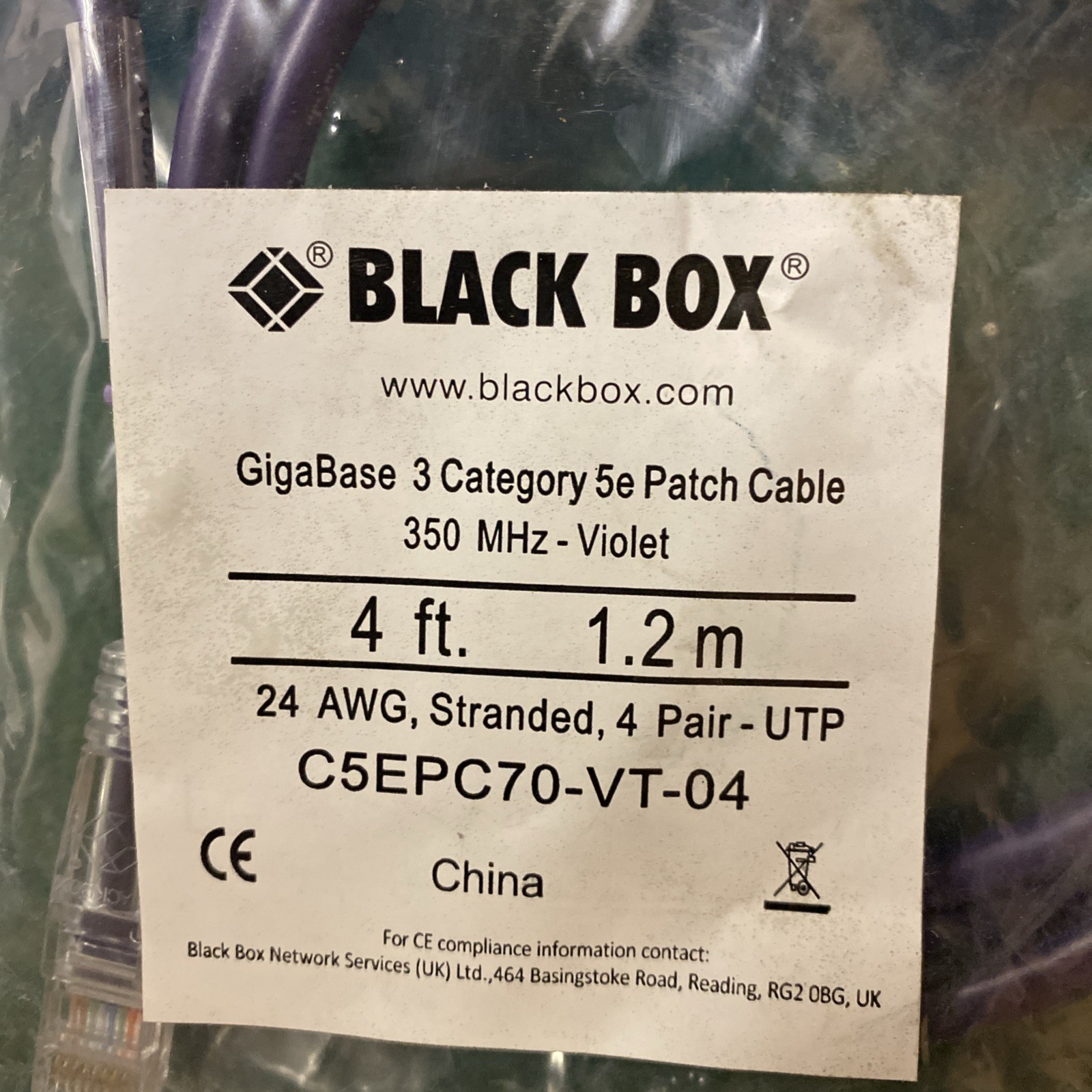 Lot of 77 – Black Box 4′ Violet GigaBase 3 CAT5e Patch Cable C5EPC70-VT-04 NOS